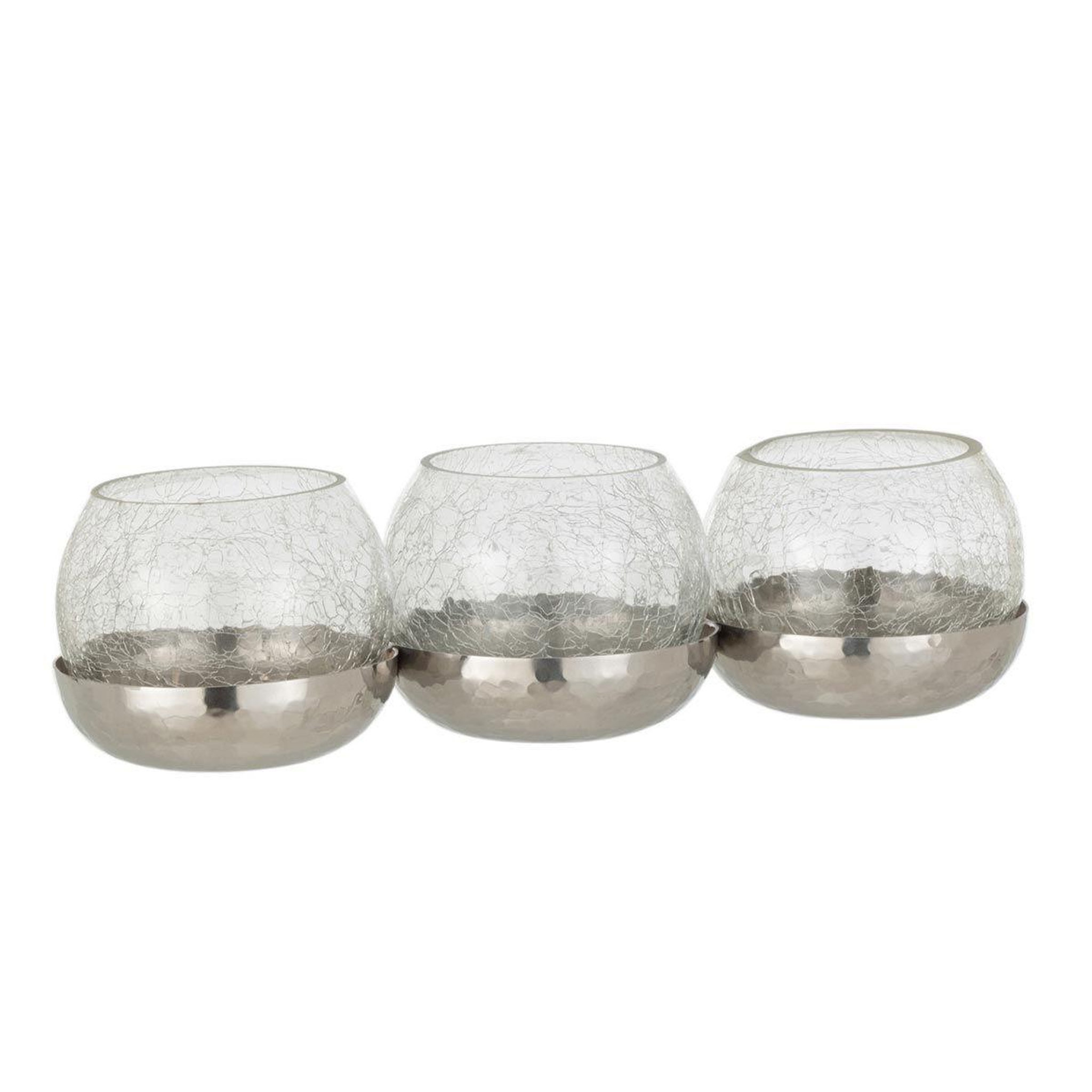 J-LINE Photophore Verre Craquelé  3 Boules  27cm Argent