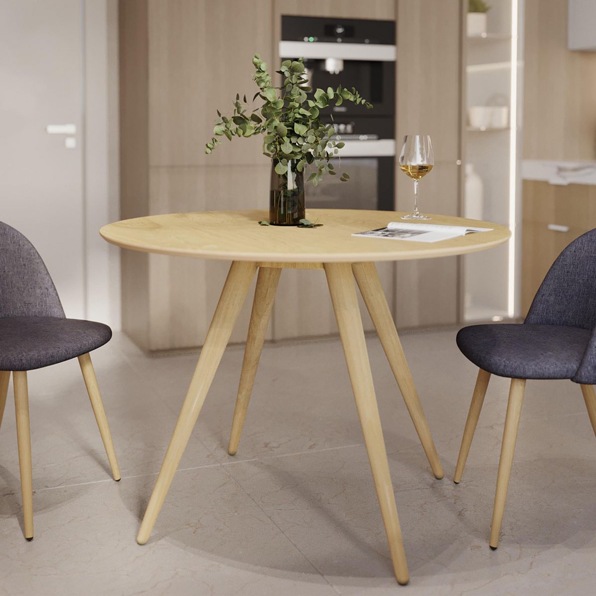 Rendez vous déco Table ronde 4 personnes en bois clair naturel D105 cm - Liwa