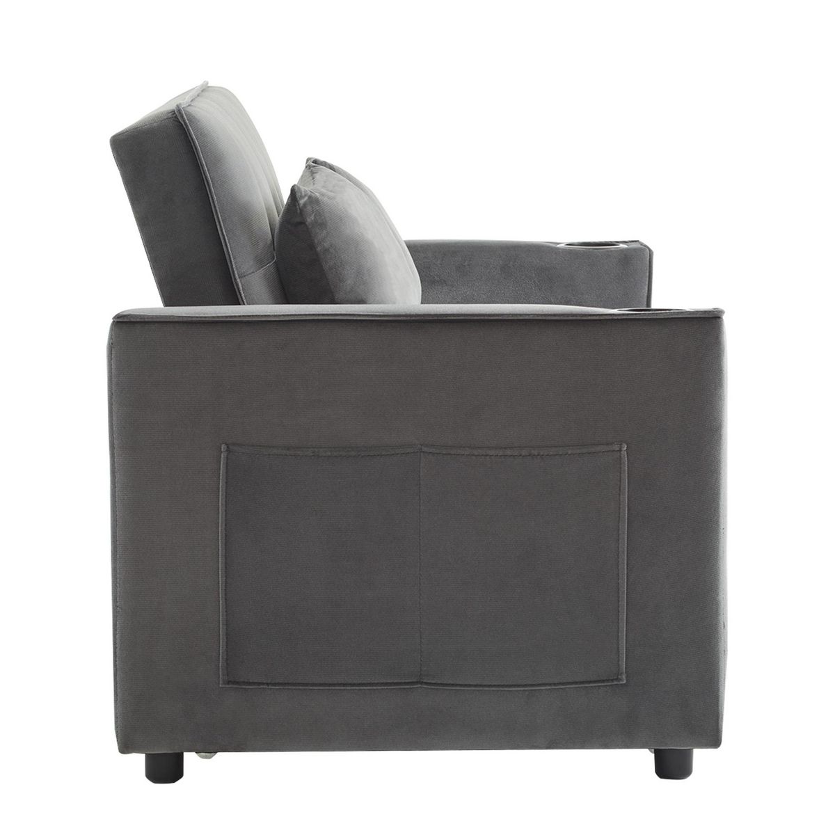 MERAX Canapé Convertible 2 Places Avec 2 Porte-gobelets Velours Gris