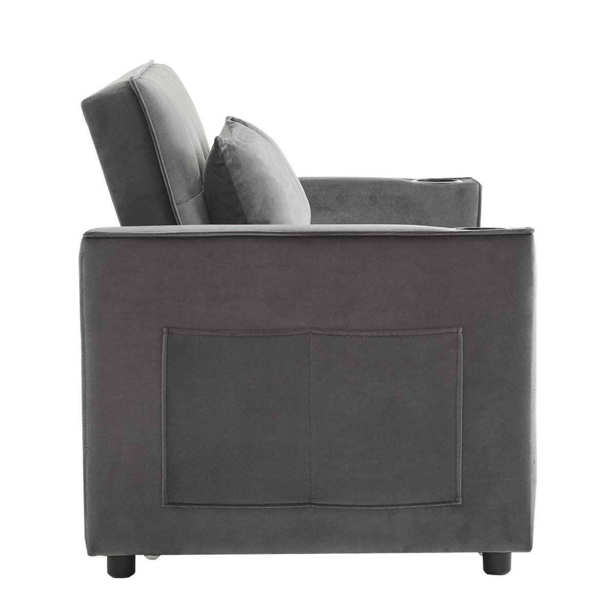 MERAX Canapé Convertible 2 Places Avec 2 Porte-gobelets Velours Gris