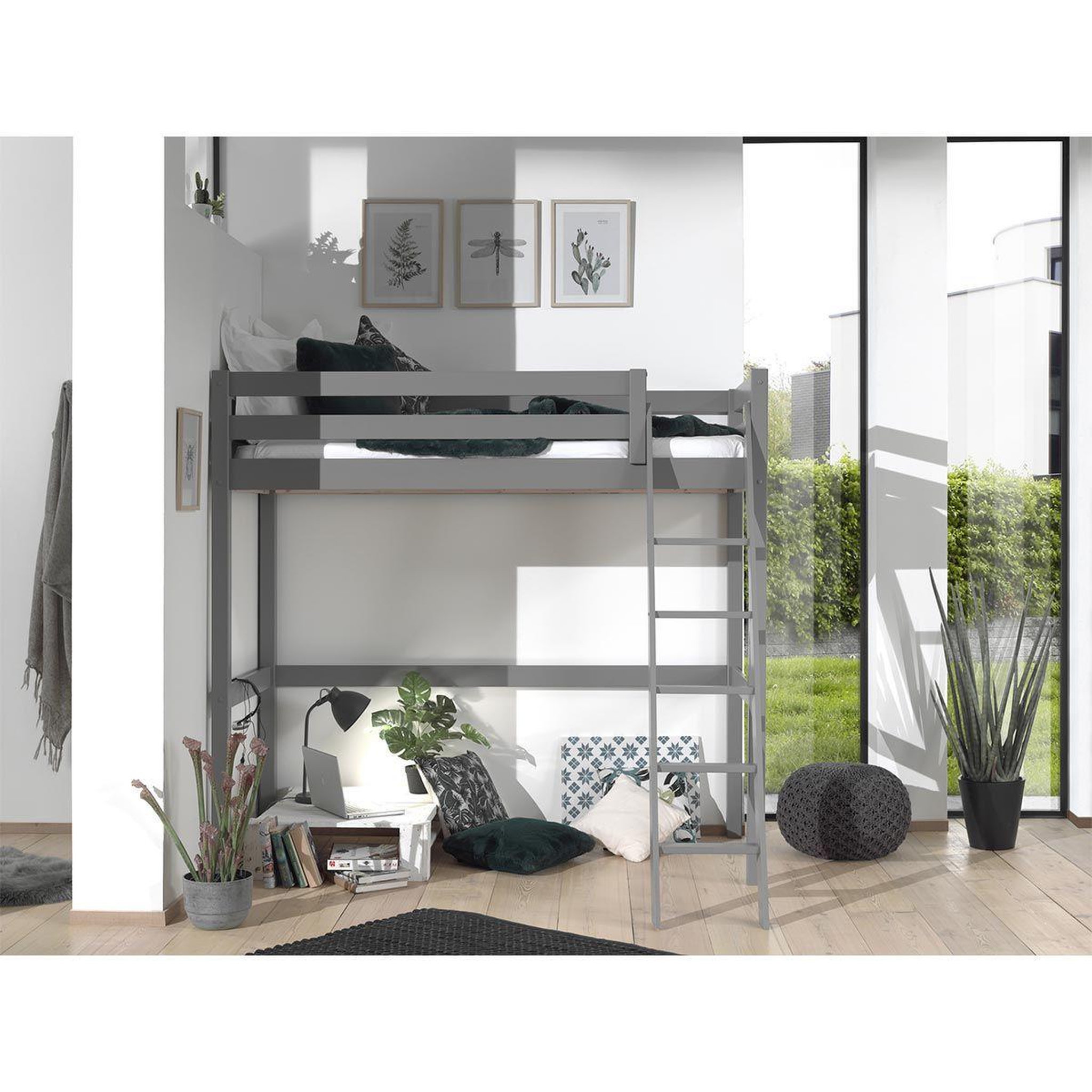 Voir la diapositive 3 : Paris Prix Lit mezzanine enfant  pino  90x200cm gris