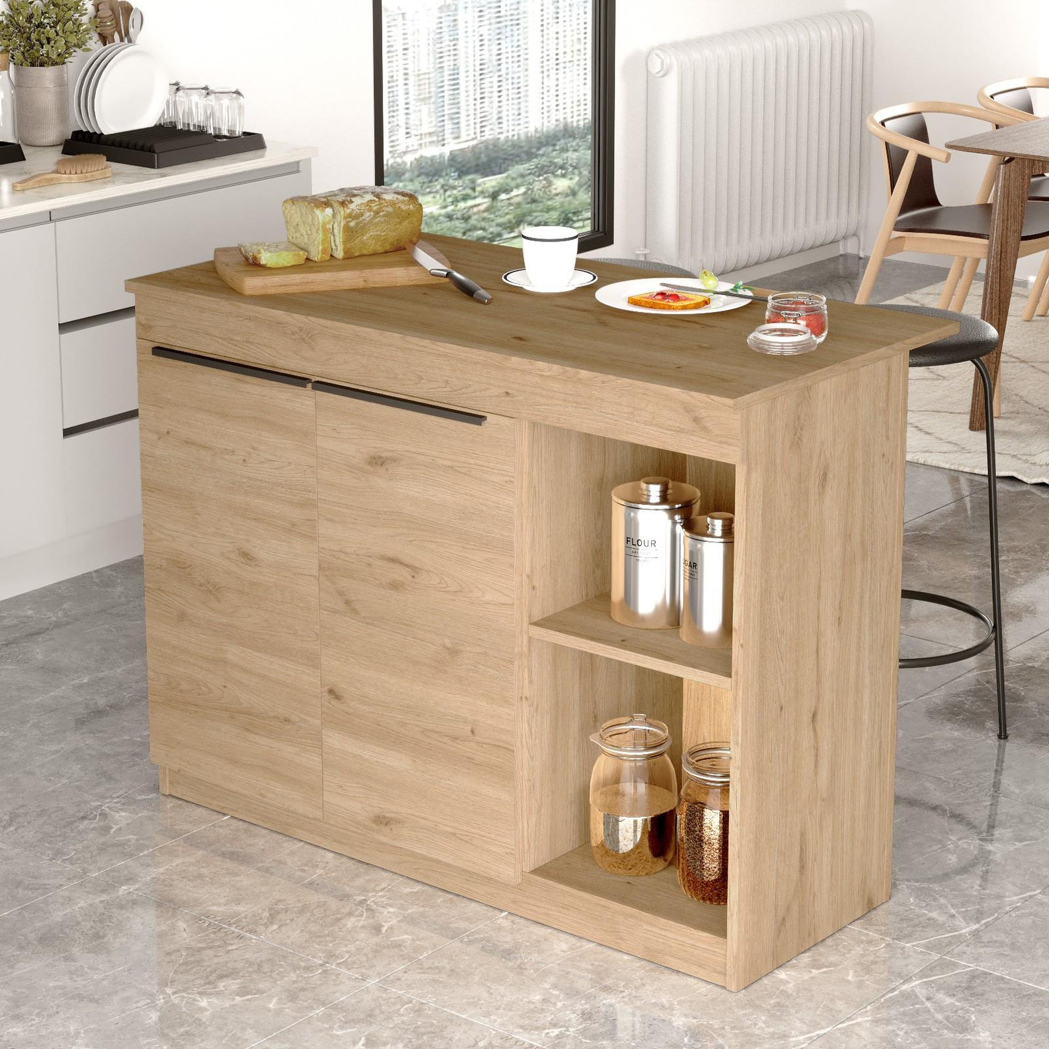 Voir la diapositive 4 : Habitat et Jardin Table de cuisine en bois  siven  - 120 x 60 x 88 cm - marron