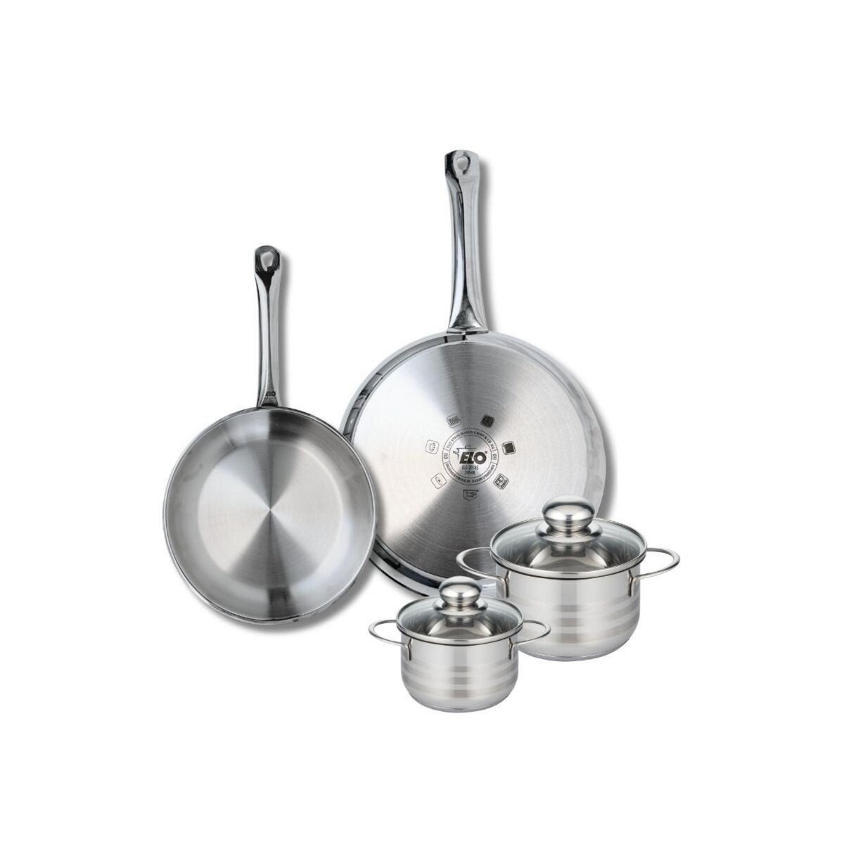 ELO Ensemble de 2 Poêles de cuisson 24 et 28 cm et 2 faitouts 12 et 14 cm Elo Profi Brillant