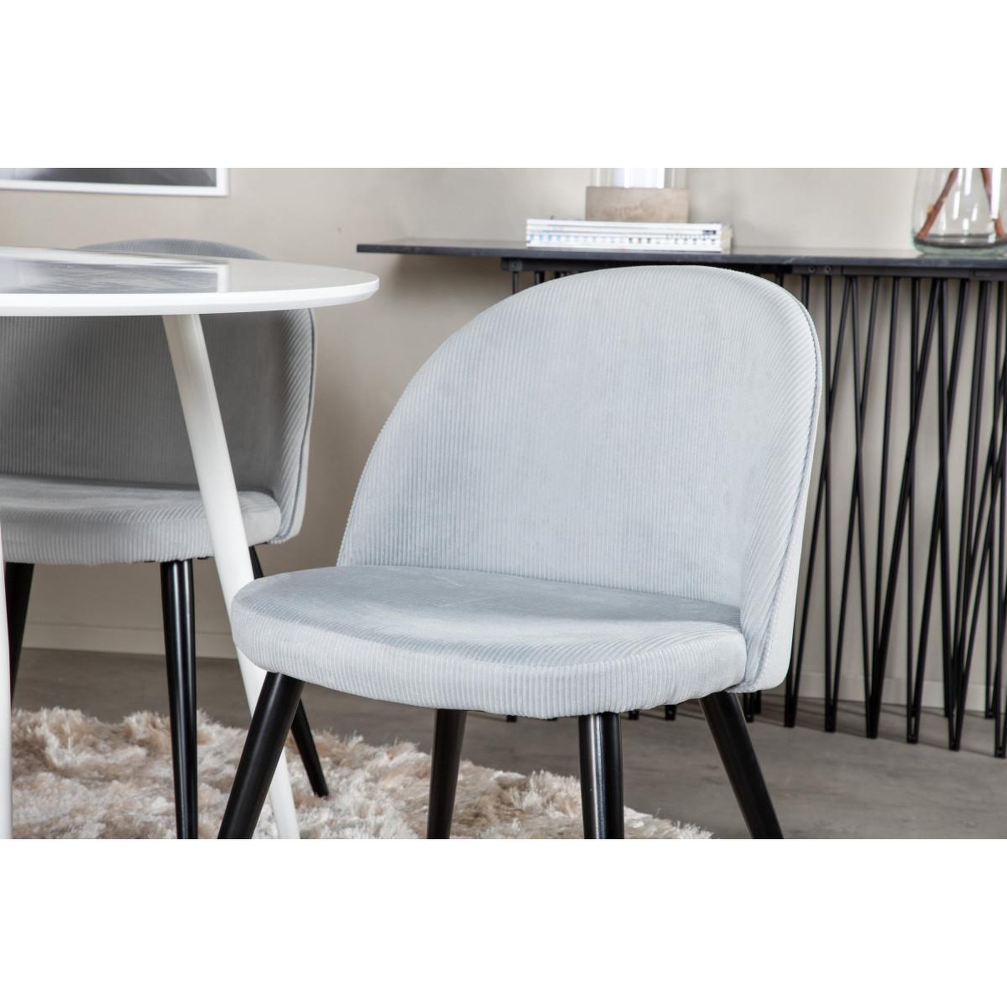 Voir la diapositive 5 : Paris Prix Ensemble table à manger & 4 chaises côtelées  plaza & velvet  100cm blanc & gris