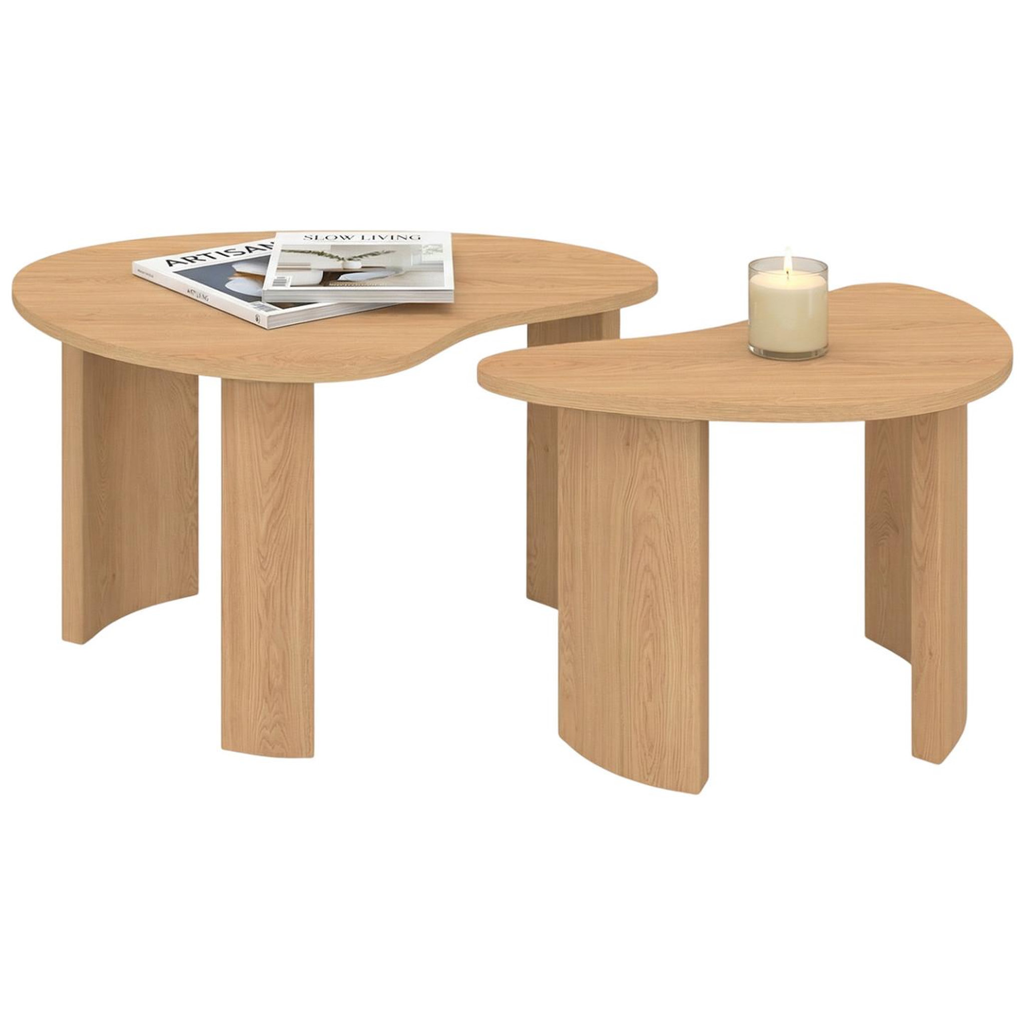 ID MARKET Lot de 2 tables basses gigognes coline 70/50 bois façon hêtre