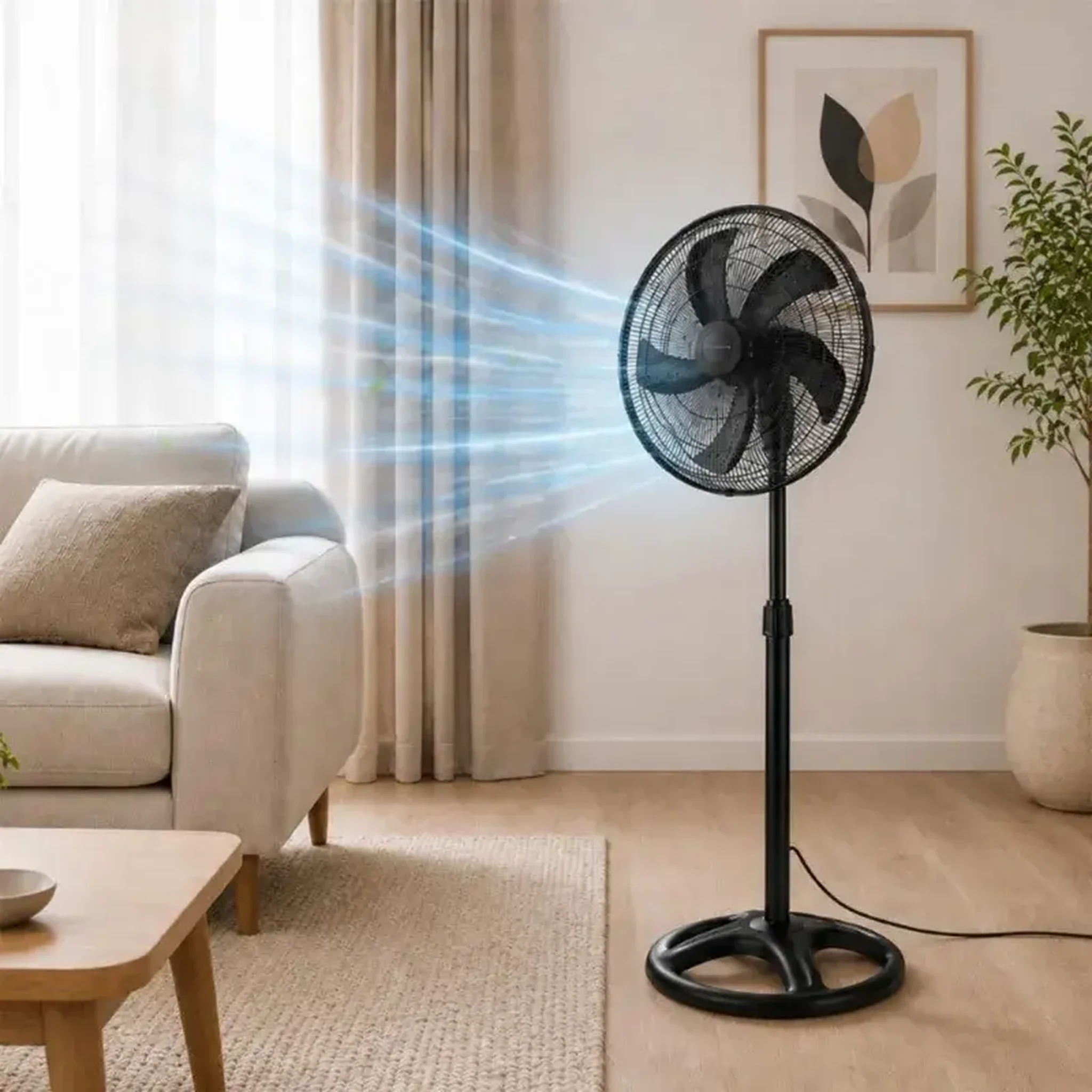 Voir la diapositive 4 : Ventilateur Sur Pied Kumtel Ktf-345 18  Noir 60 W 5 Lames 3 Vitesses Oscillation 70°