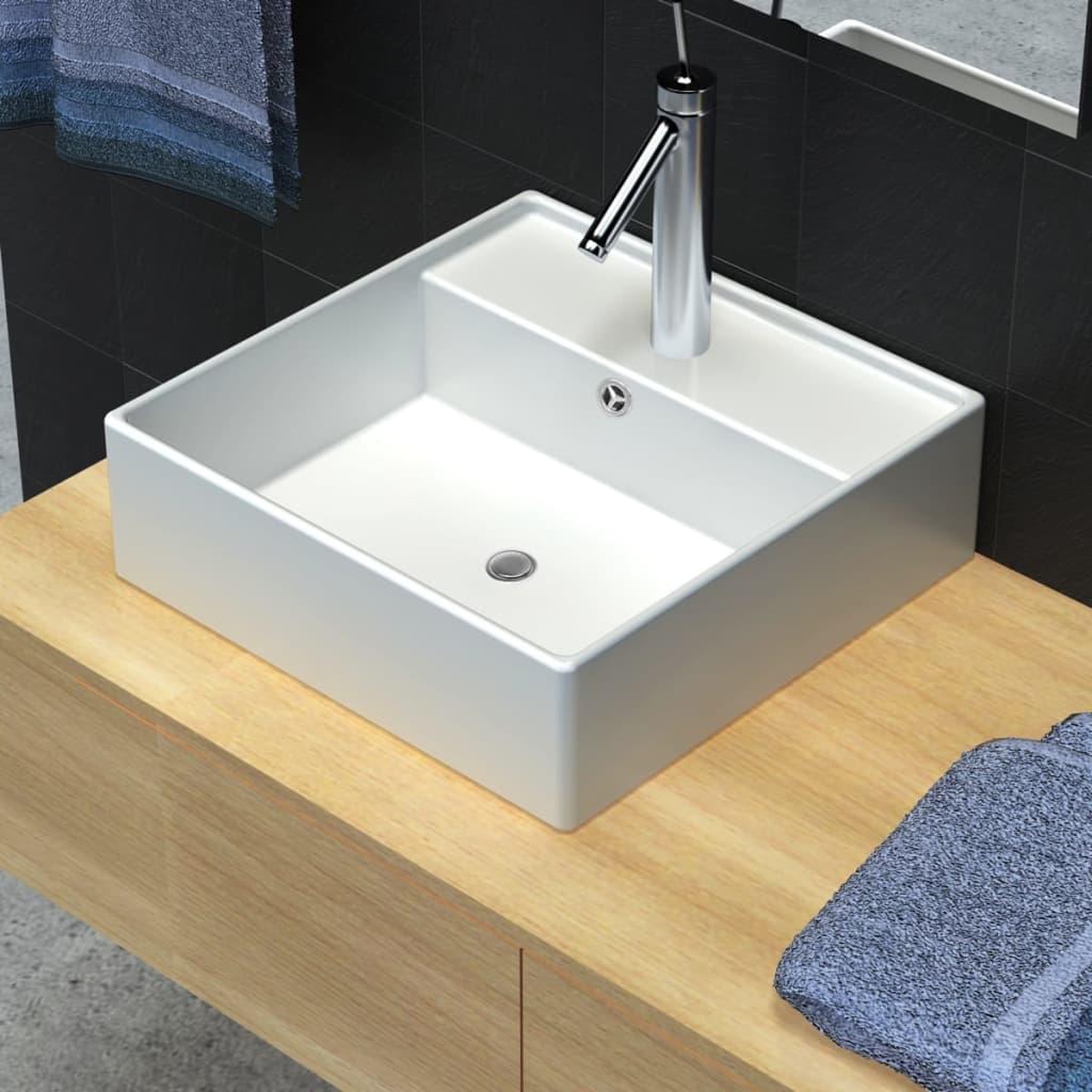 Voir la diapositive 1 : VIDAXL Luxueuse vasque ceramique carree avec trop plein 41 x 41 cm