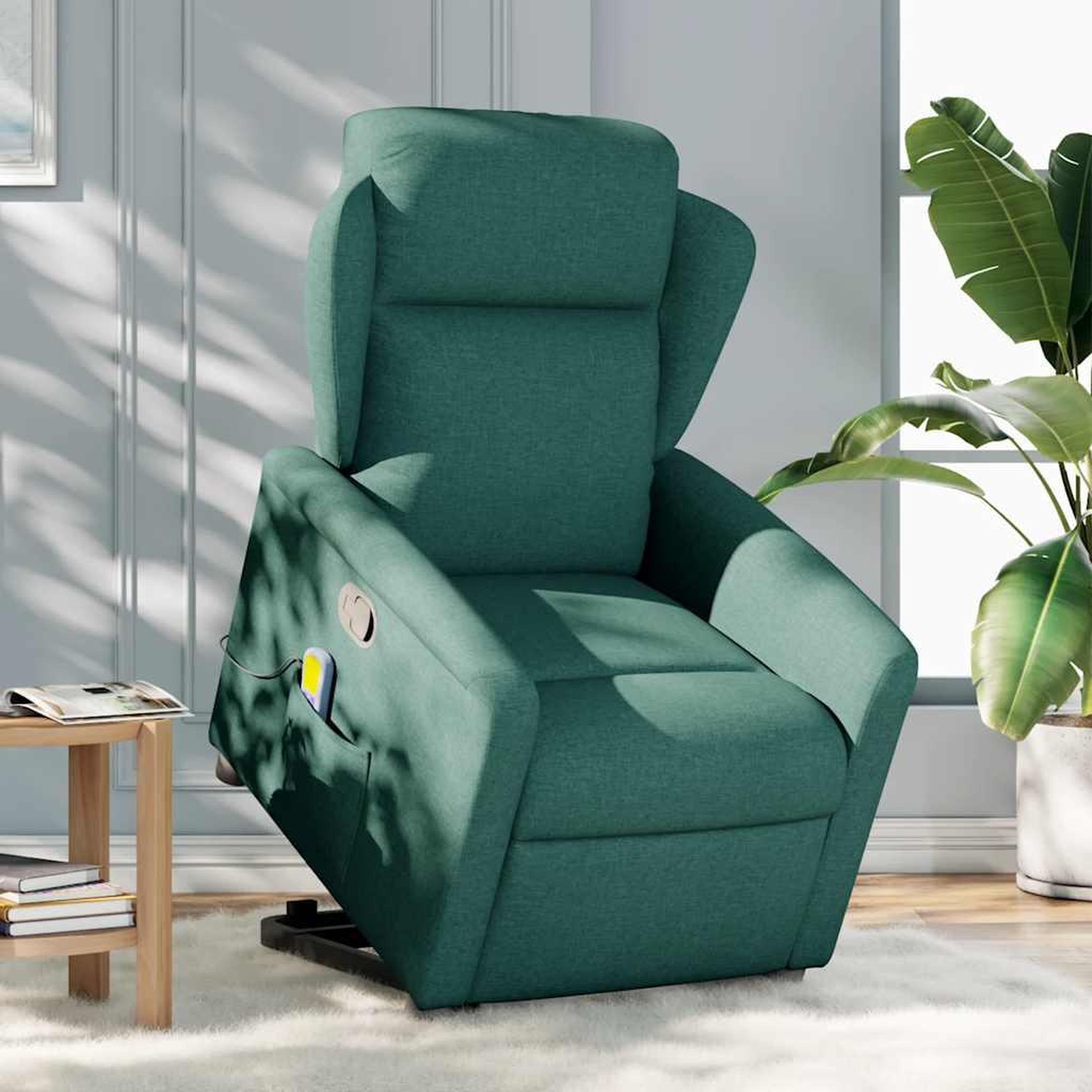 Voir la diapositive 2 : VIDAXL Fauteuil inclinable de massage Vert fonce Tissu