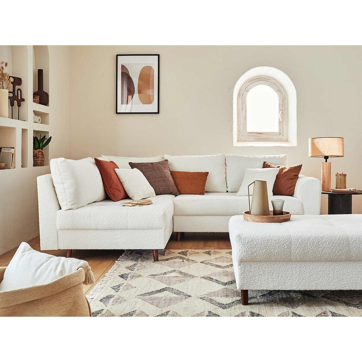 LISA DESIGN Rune - canapé d'angle gauche - 4 places - avec pouf d'appoint - en tissu bouclette