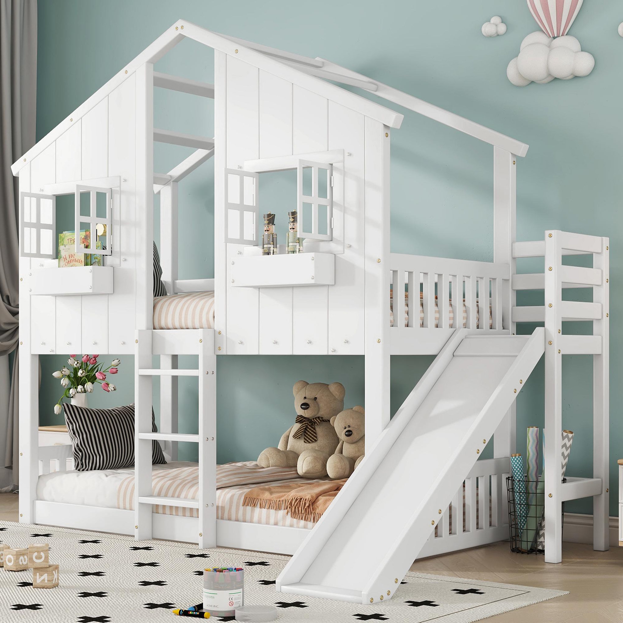 Voir la diapositive 4 : MERAX Lit superposé 90x200cm bois et mdf coloris blanc