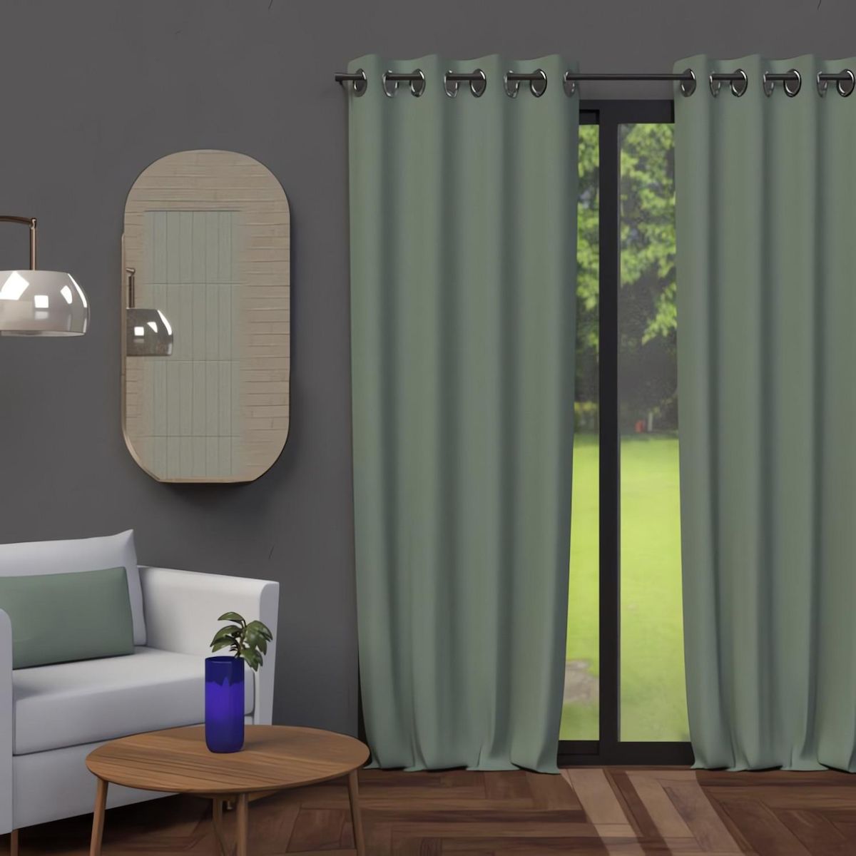 SOLEIL D'OCRE Rideau à oeillets OCCULTANT vert, par Soleil d'ocre