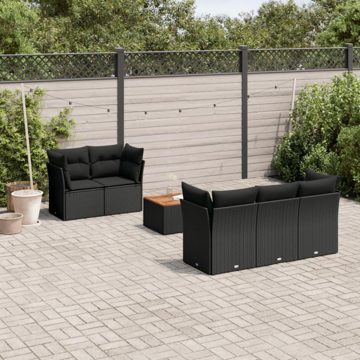 VIDAXL Salon de jardin 6 pcs avec coussins noir resine tressee