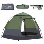OUTSUNNY Tente pop up montage instantané - tente de camping 3-4 pers.  - 2 grandes portes - dim. 2,6L x 2,6l x 1,5H m fibre verre polyester oxford vert gris