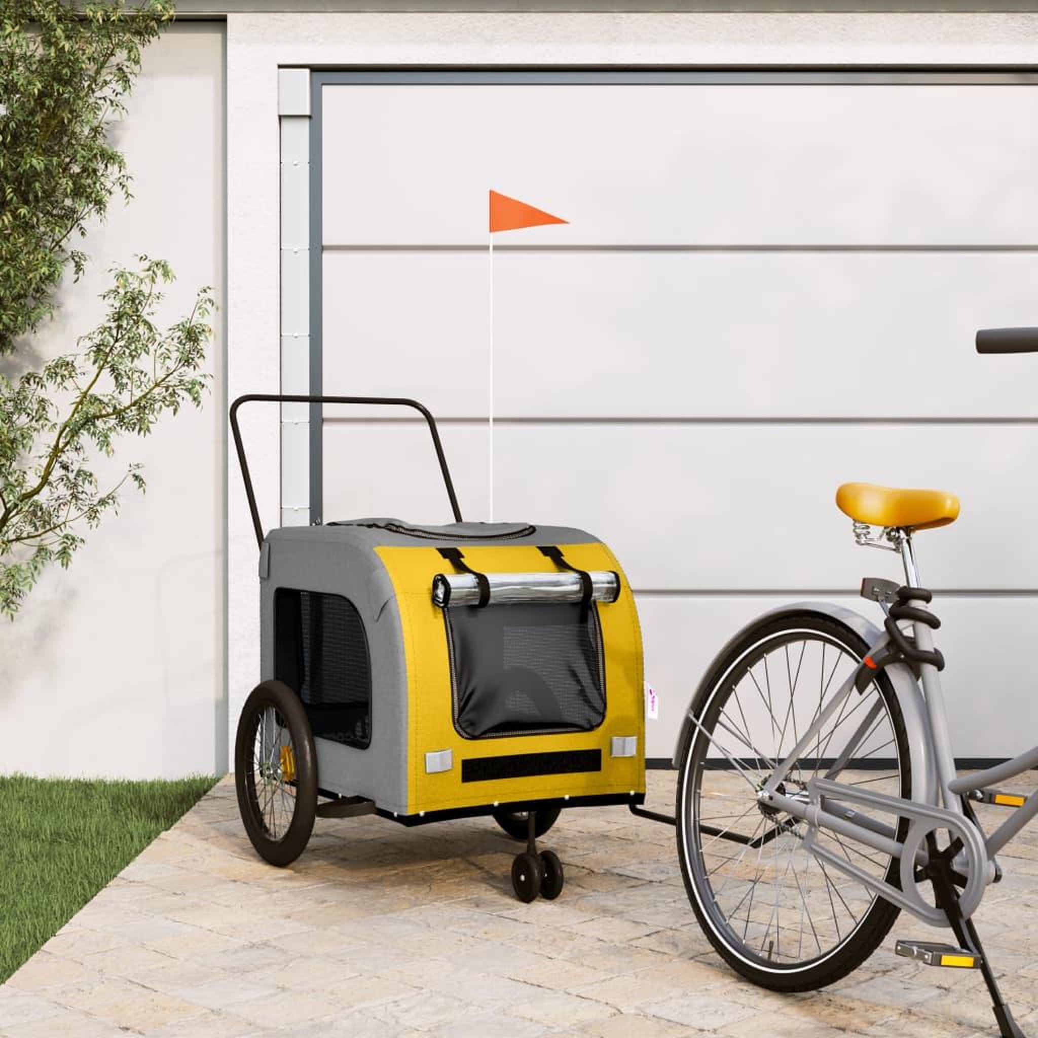 VIDAXL Remorque de velo pour animaux de compagnie jaune et gris