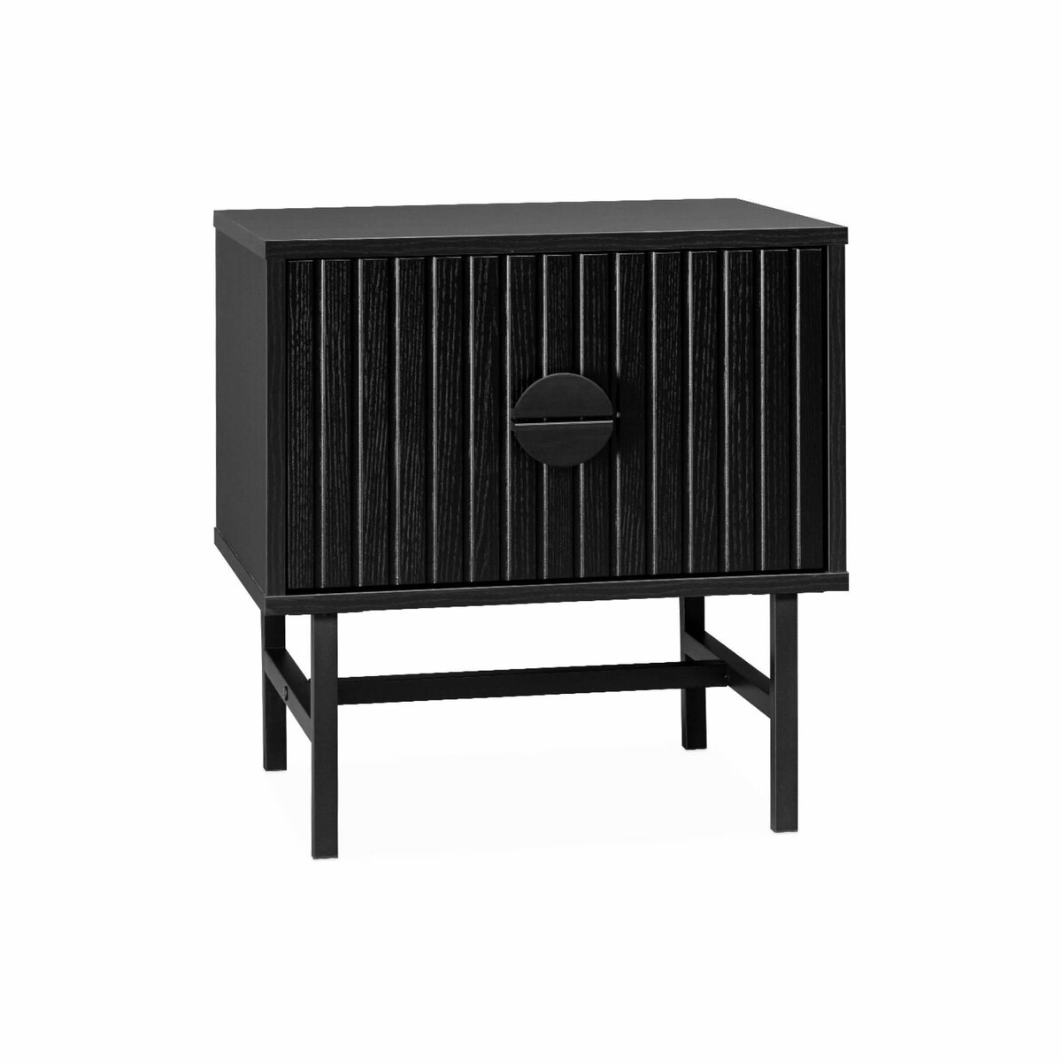 SWEEEK Table de chevet noire décor bois rainuré. un tiroir. L 48 x l 39 x H 50cm