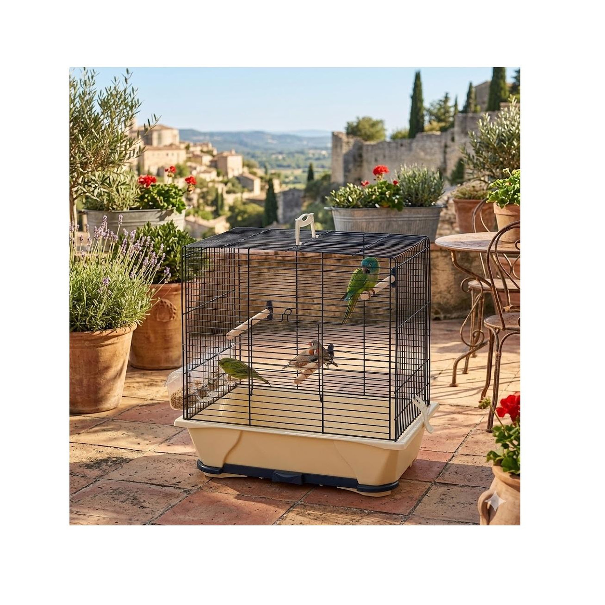 Voir la diapositive 4 : Eden Cage a oiseaux en métal ivoire et noir avec 3 perchoirs – 41 cm