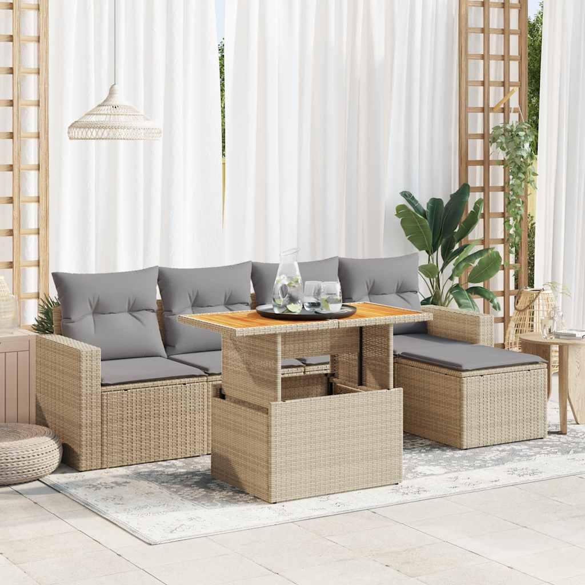 VIDAXL Salon de jardin avec coussins 6 pcs beige resine tressee