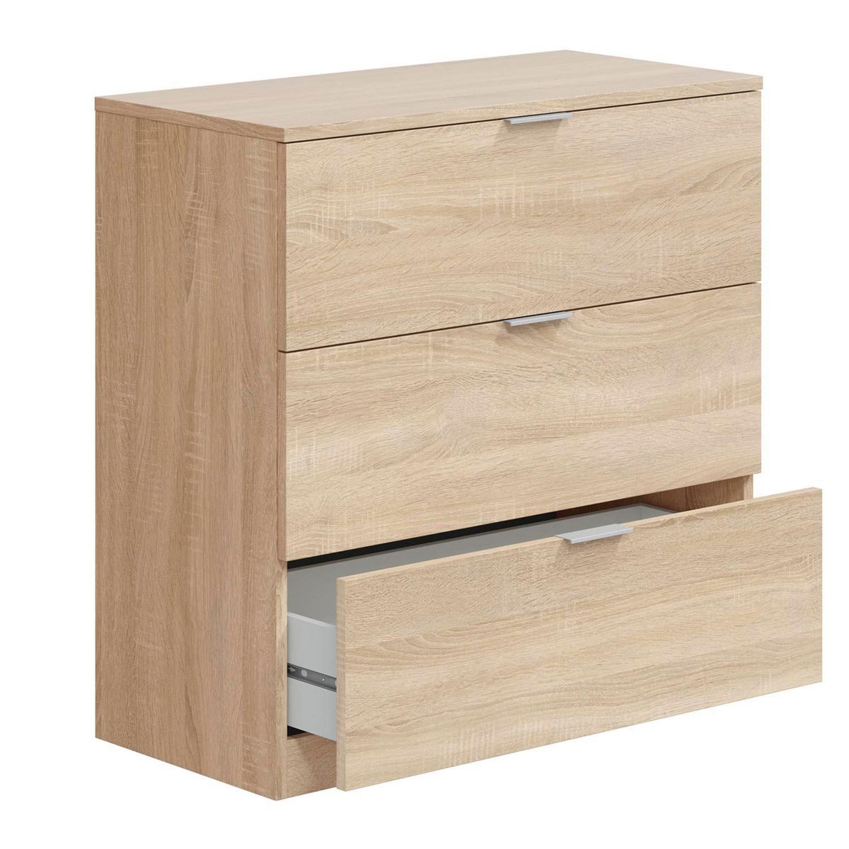 VS VENTA-STOCK Commode de niut Santi 3 tiroirs couleur chêne, 77 cm largeur