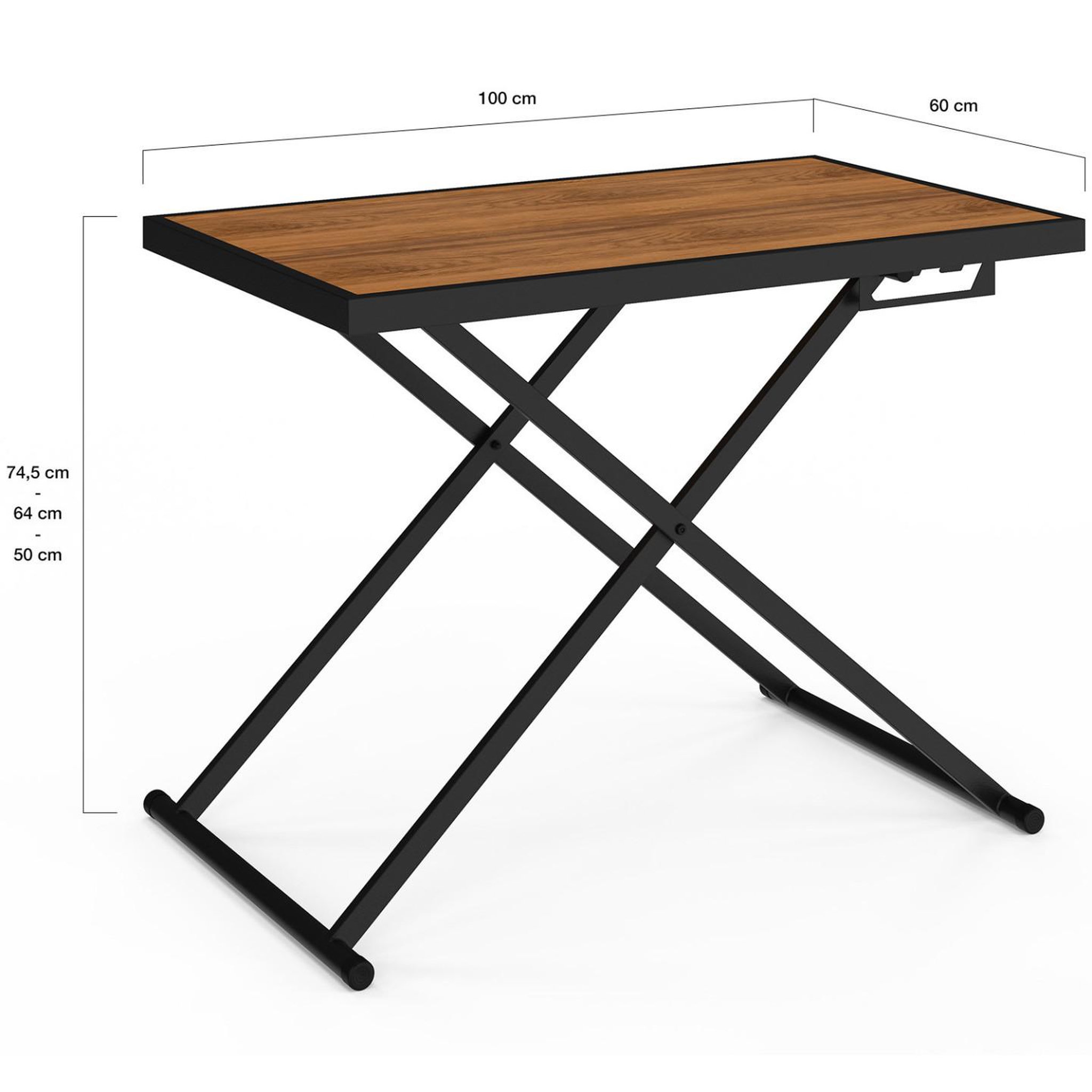 Voir la diapositive 6 : ID MARKET Table de jardin à hauteur réglable 3 positions OLIE 100 cm en métal noir et plateau effet bois