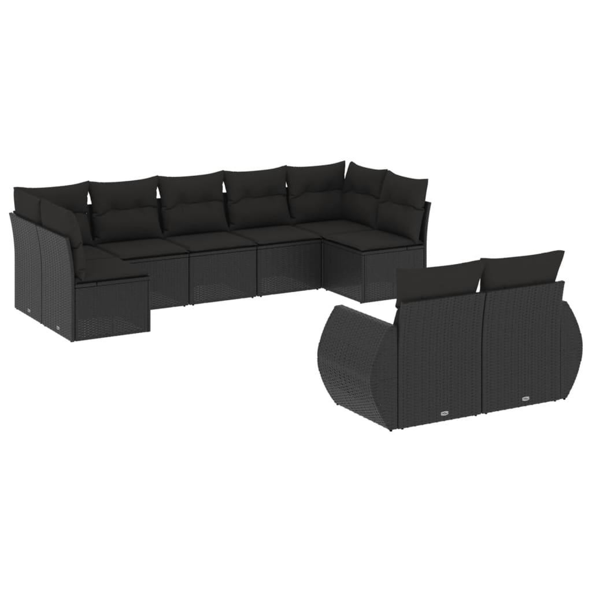 Voir la diapositive 2 : VIDAXL Salon de jardin 9 pcs avec coussins noir resine tressee