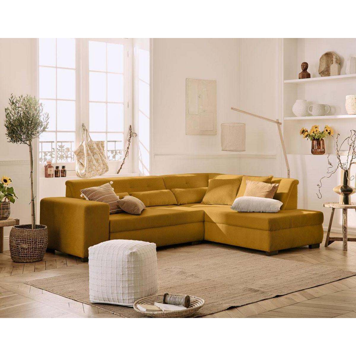 LISA DESIGN Vermont - canapé d'angle droit - 5 places - convertible - en velours côtelé