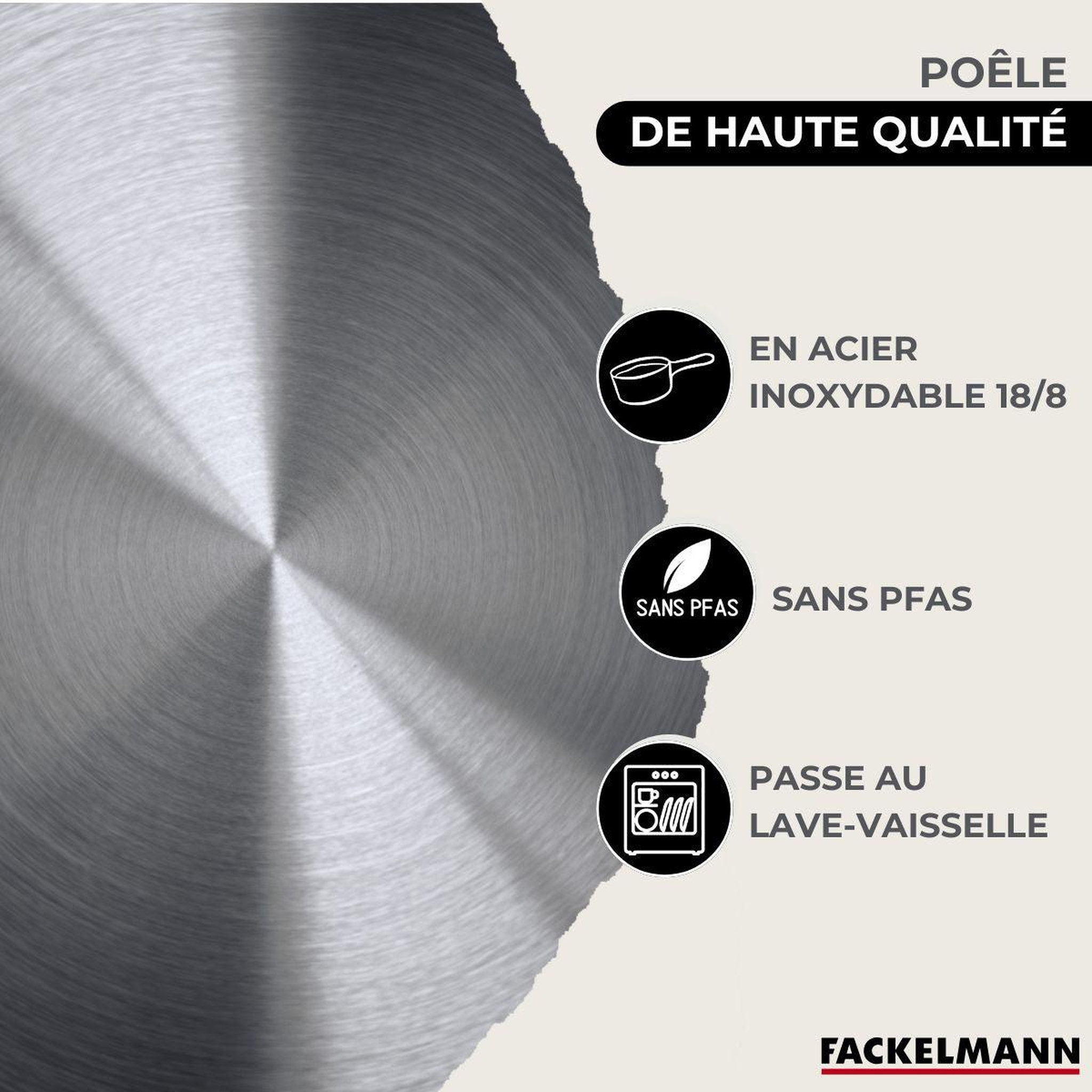 Voir la diapositive 4 : Fackelmann Set de 2 poêles 20 et 24 cm en inox et 6 ustensiles fackelmann eterna