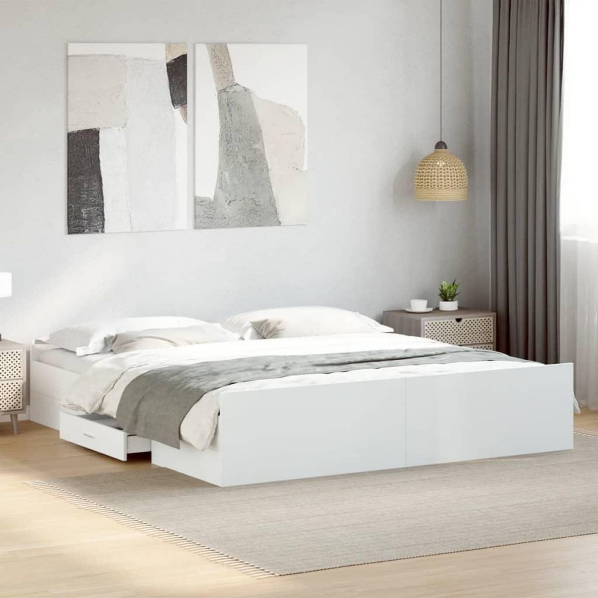 VIDAXL Cadre de lit avec tiroirs sans matelas blanc 200x200 cm
