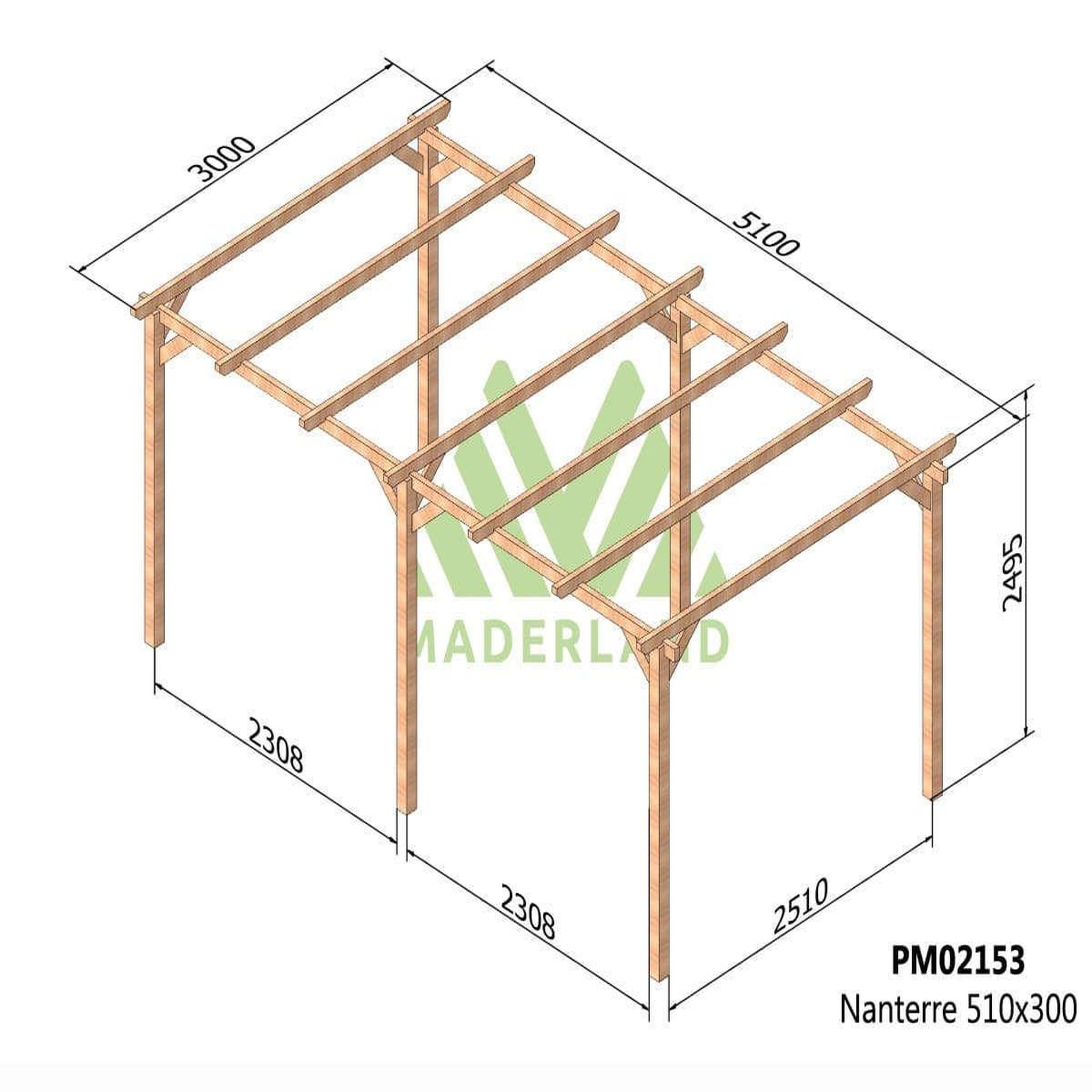 Voir la diapositive 2 : JARDIDECO Carport en bois nanterre 510 x 300 cm - maderland