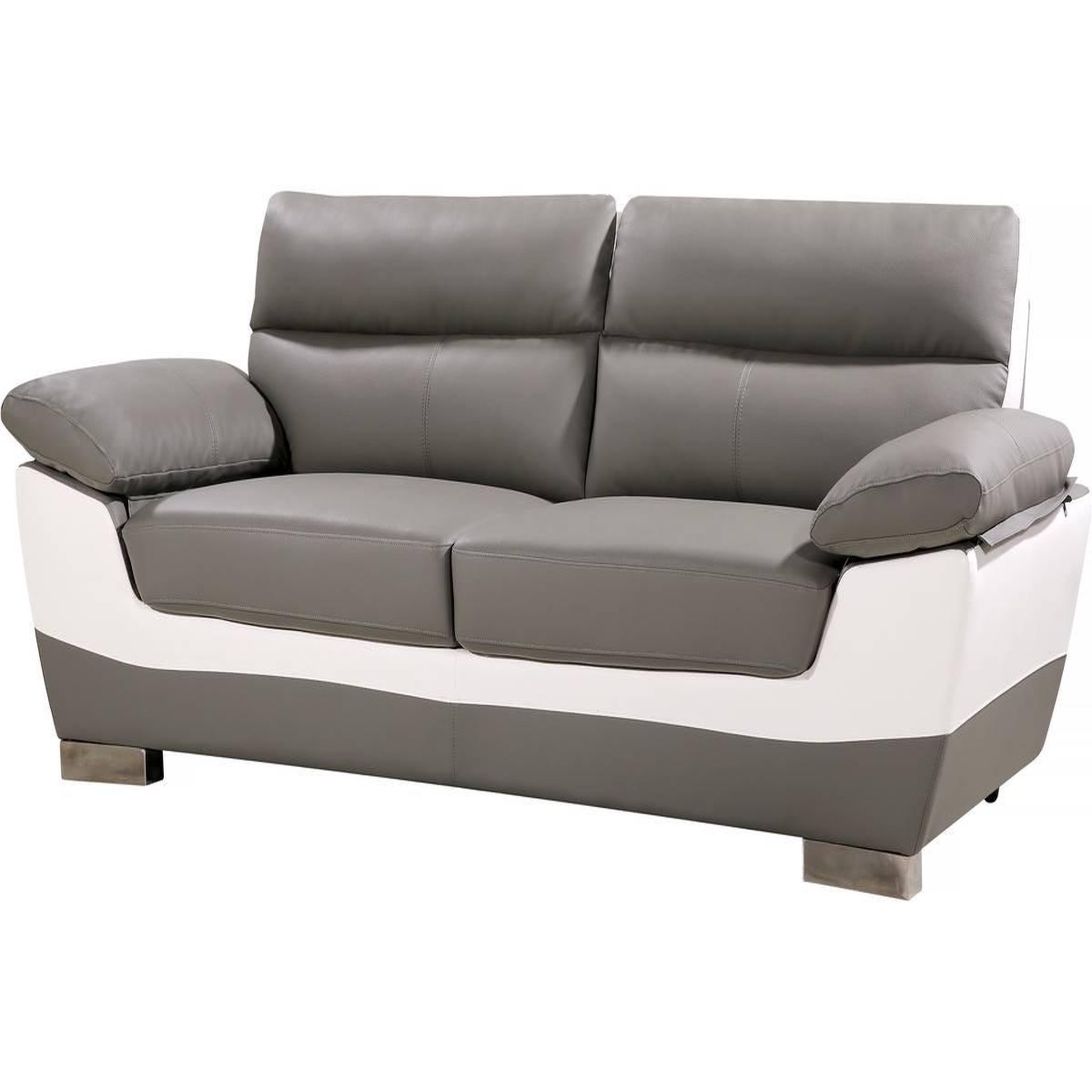 Habitat et Jardin Canapé fixe en cuir reconstitué et pvc   dallas  - 210 x 88 x 90 cm - 3 places - gris/blanc