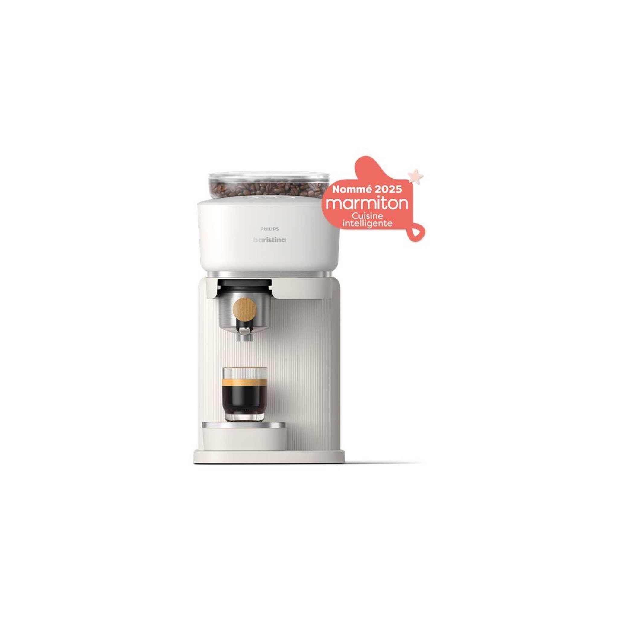 Voir la diapositive 1 : Philips Machine à expresso baristina bar302/20 cafetière à grain blanche + porte-filtre bois de hêtre