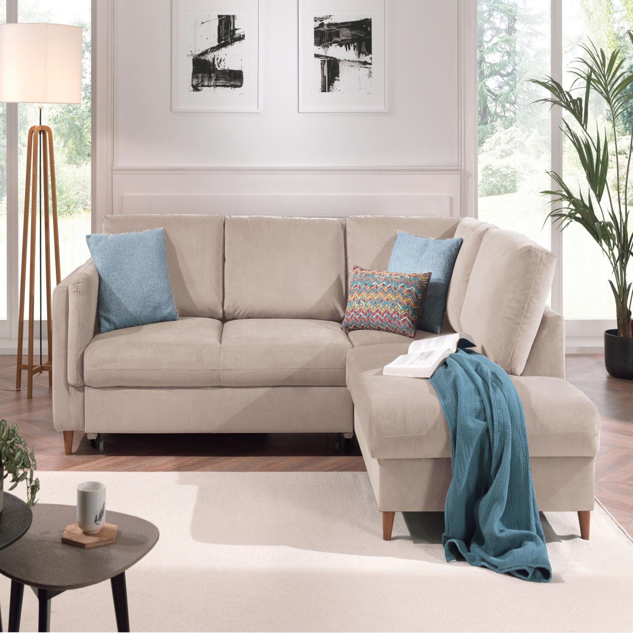 Voir la diapositive 2 : BEST MOBILIER Brooke - canapé d'angle droit - convertible - 5 places - en velours