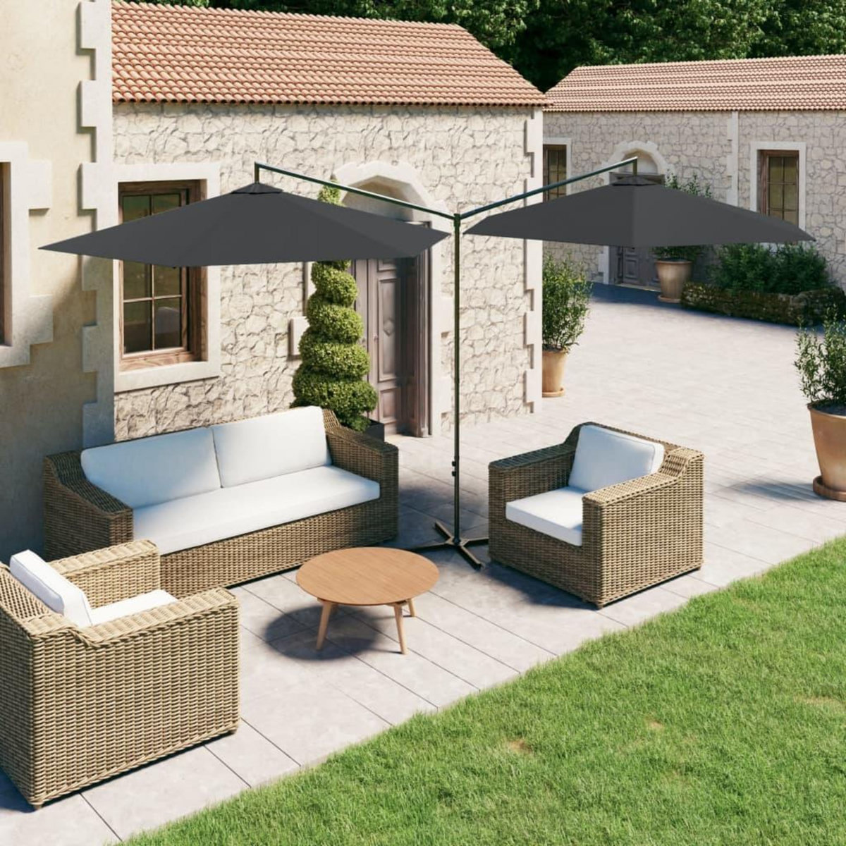VIDAXL Parasol de jardin double avec mat en acier anthracite 600 cm
