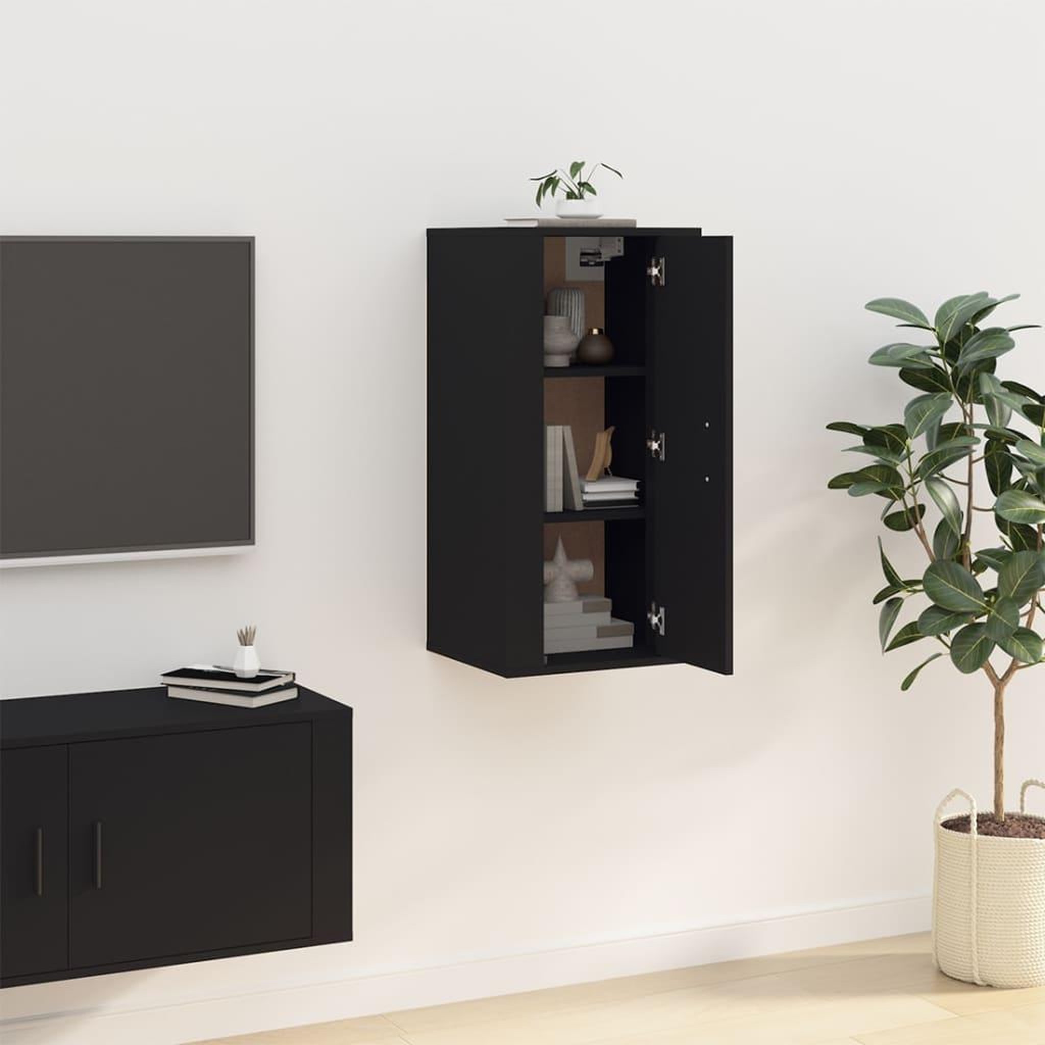 Voir la diapositive 4 : VIDAXL Meuble TV mural Noir 40x34,5x80 cm