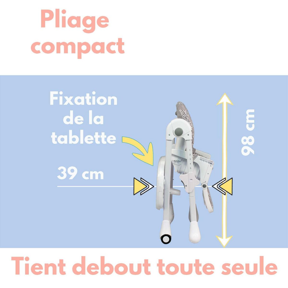 BAMBISOL Bambisol Chaise Haute Bébé Evolutive Pliable | Roulettes | Zen