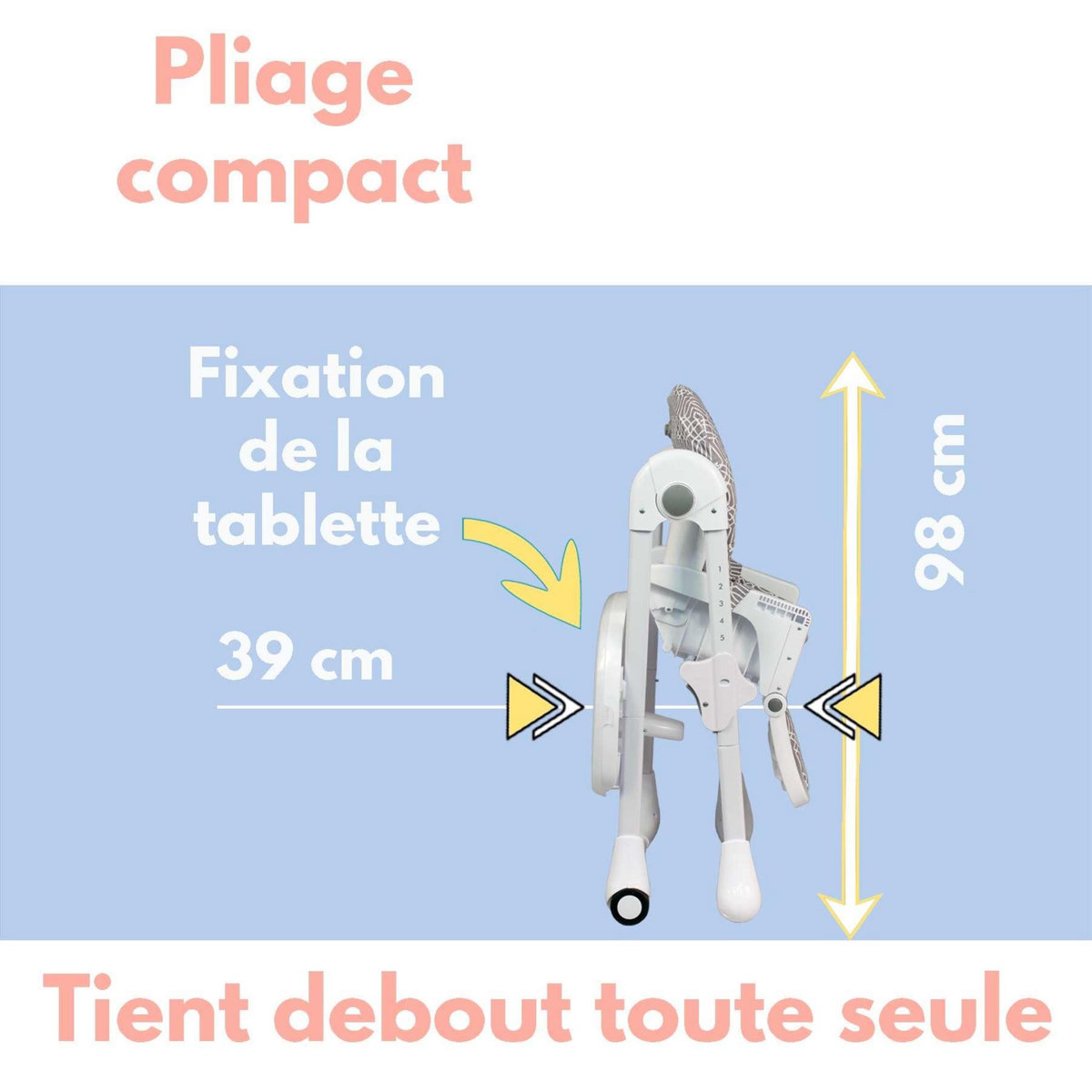 BAMBISOL Bambisol Chaise Haute Bébé Evolutive Pliable | Roulettes | Zen