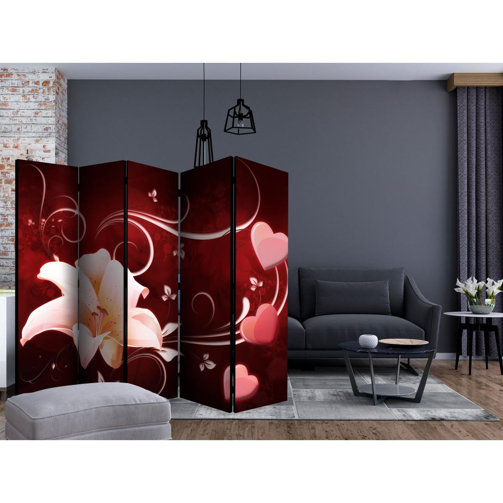 Voir la diapositive 2 : Paris Prix Paravent 5 volets  love message  172x225cm