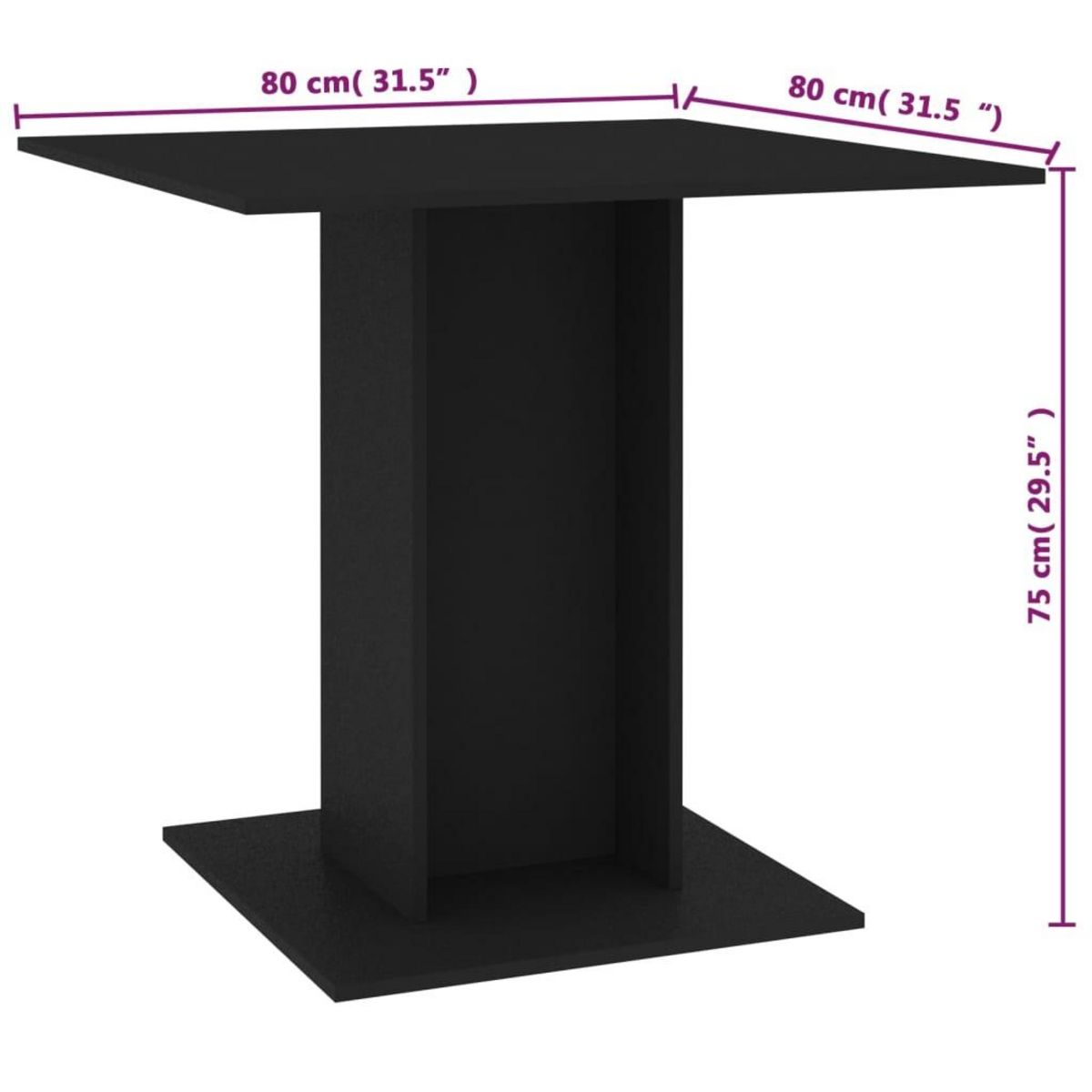 VIDAXL Table a manger Noir 80x80x75 cm bois d'ingenierie