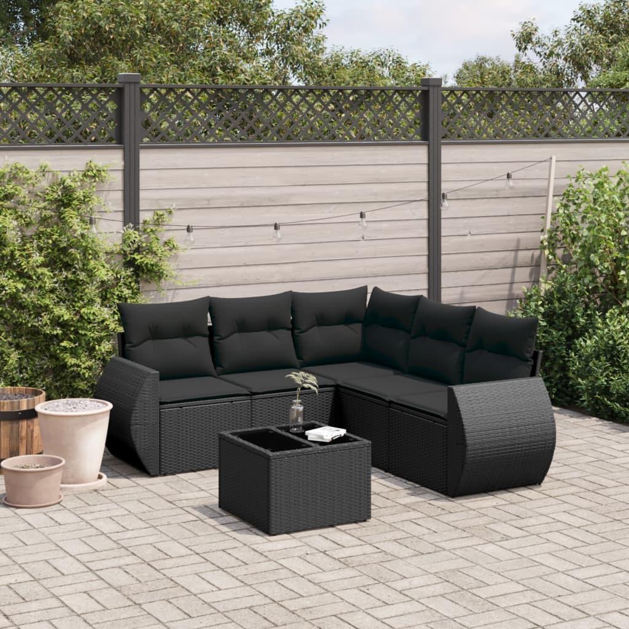 VIDAXL Salon de jardin 6 pcs avec coussins noir resine tressee