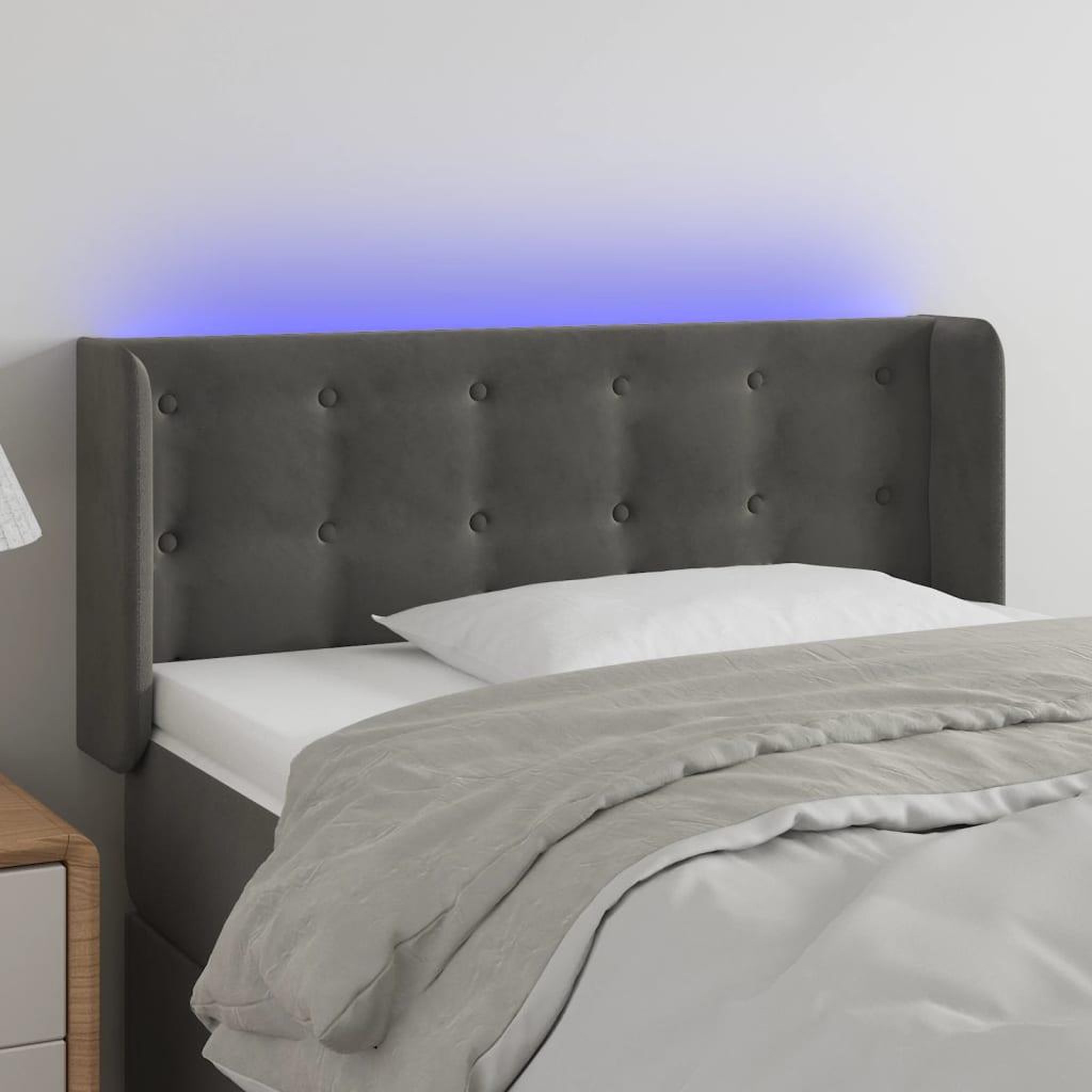 Voir la diapositive 1 : VIDAXL Tete de lit a LED Gris fonce 93x16x78/88 cm Velours