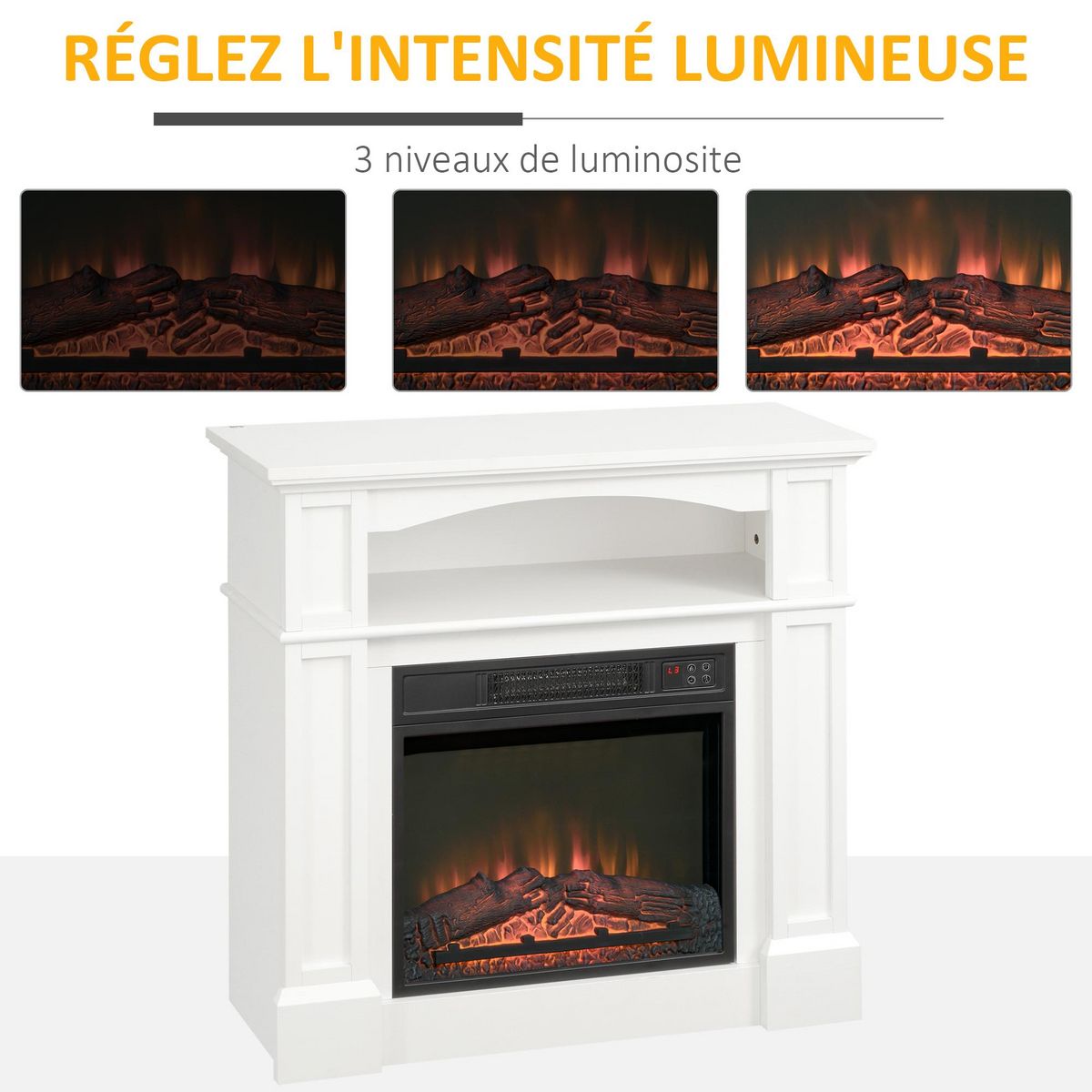 HOMCOM Cheminée électrique XL style classique chic 1800W  effet flammes LED réglable télécommande blanc