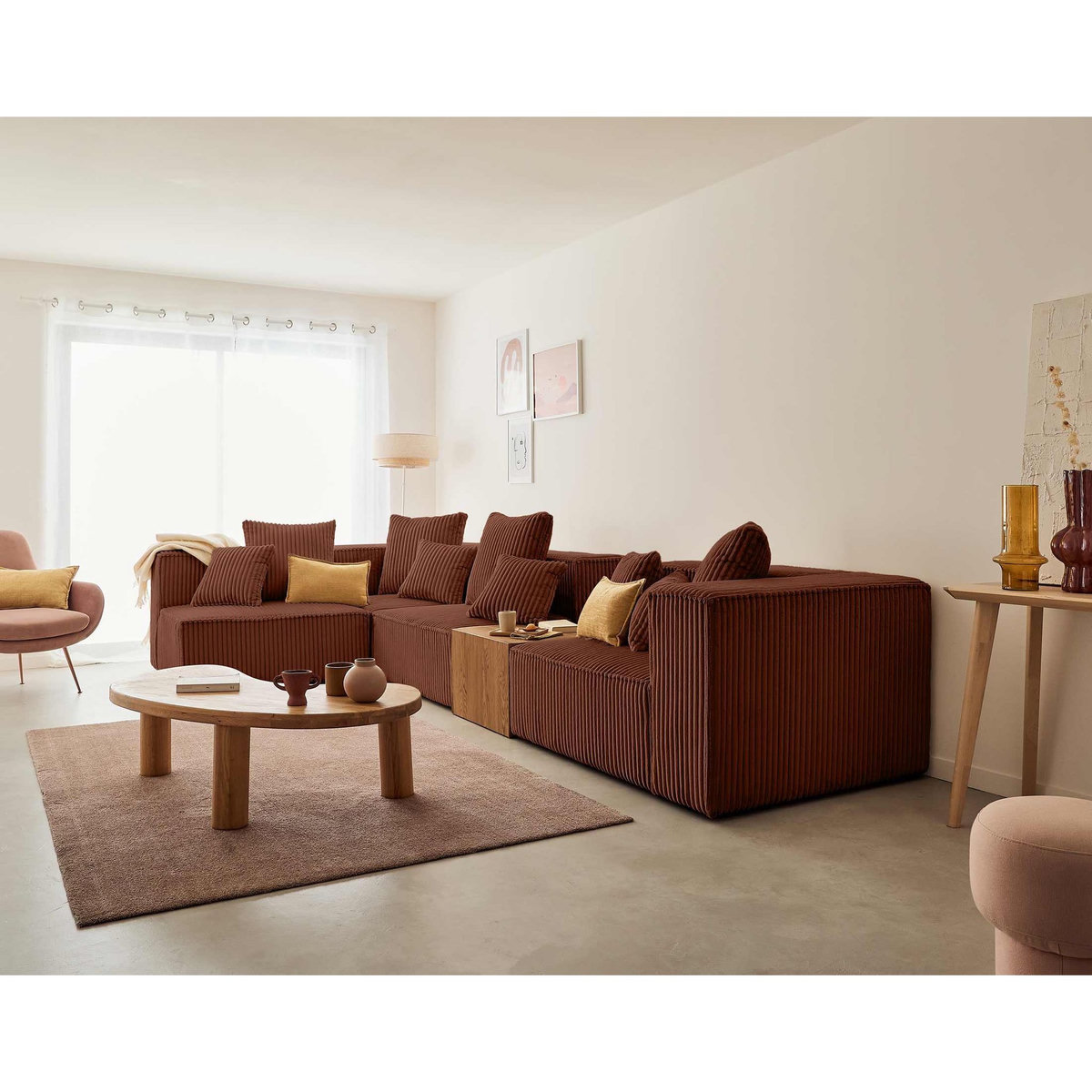 LISA DESIGN Colombine - canapé modulable d'angle gauche - 5 places - en velours côtelé grosses côtes
