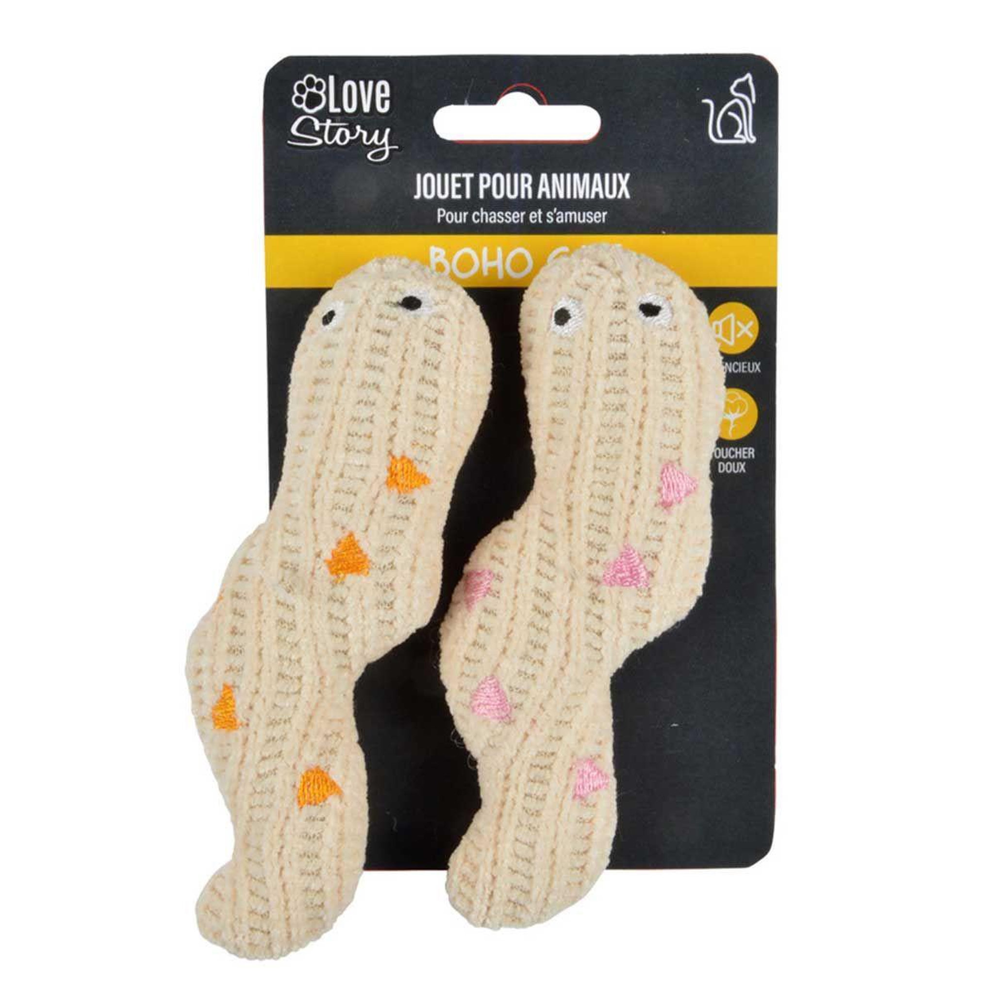 Voir la diapositive 5 : LOVE STORY Lot de 2 jouets serpent pour chat  boho cat  14cm multicolore