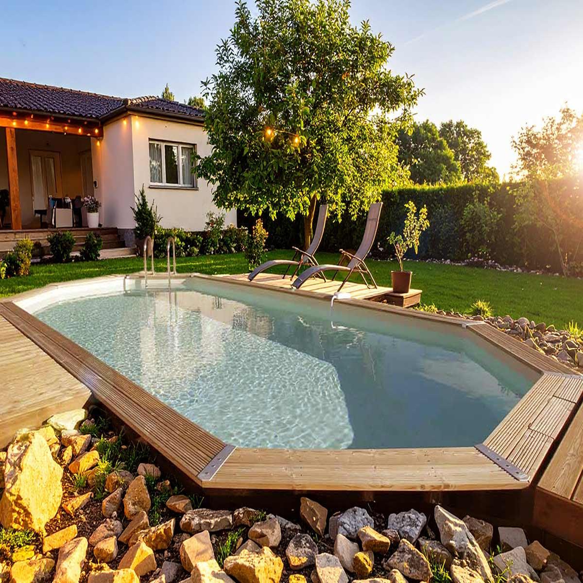 Voir la diapositive 5 : Ubbink Piscine bois azura 6,10 x 4,00 x 1,20 m - liner beige - ubbink