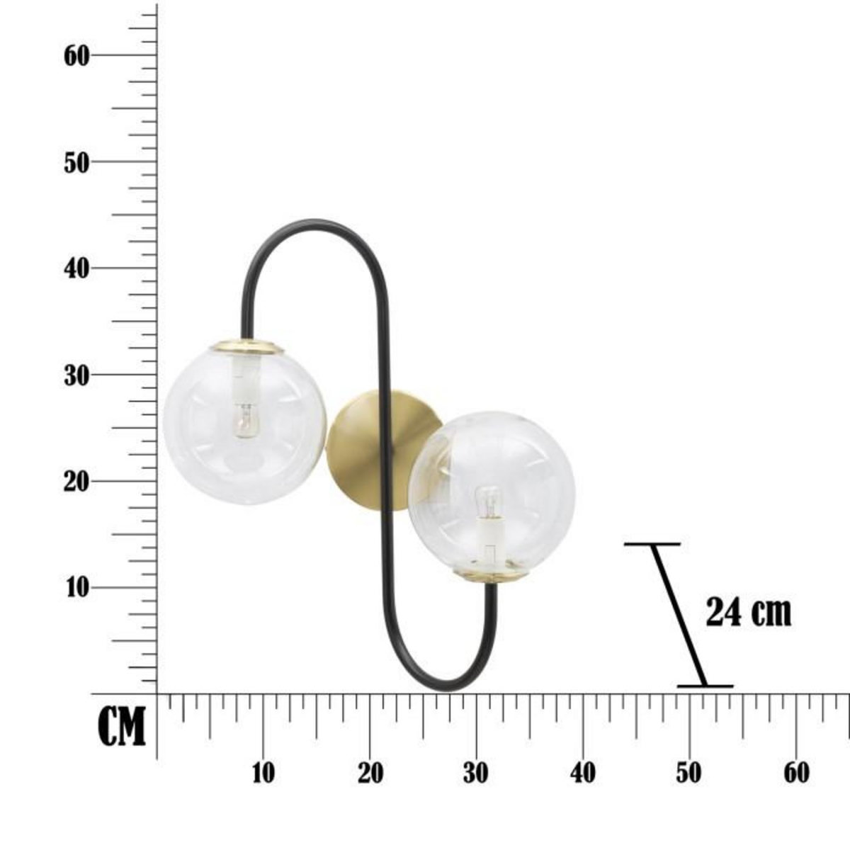 Paris Prix Applique Murale 2 Sphères  Blak  45cm Noir & Or