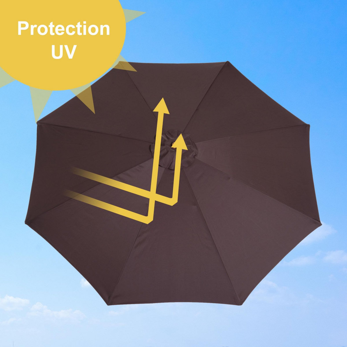 OUTSUNNY Outsunny Parasol rond grande taille diamètre 3 m bois polyester haute densité chocolat