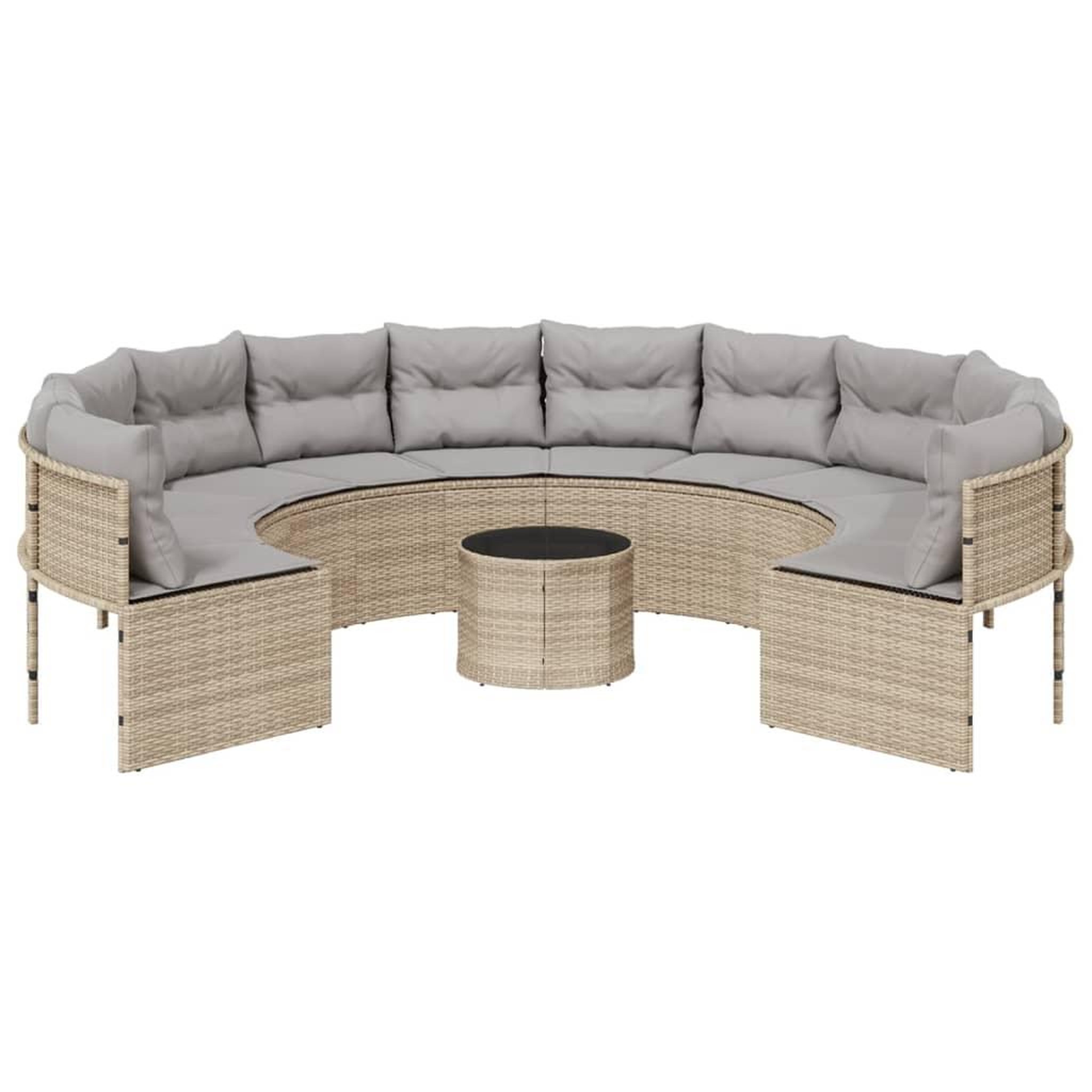 Voir la diapositive 4 : VIDAXL Canape de jardin avec table coussins rond beige resine tressee