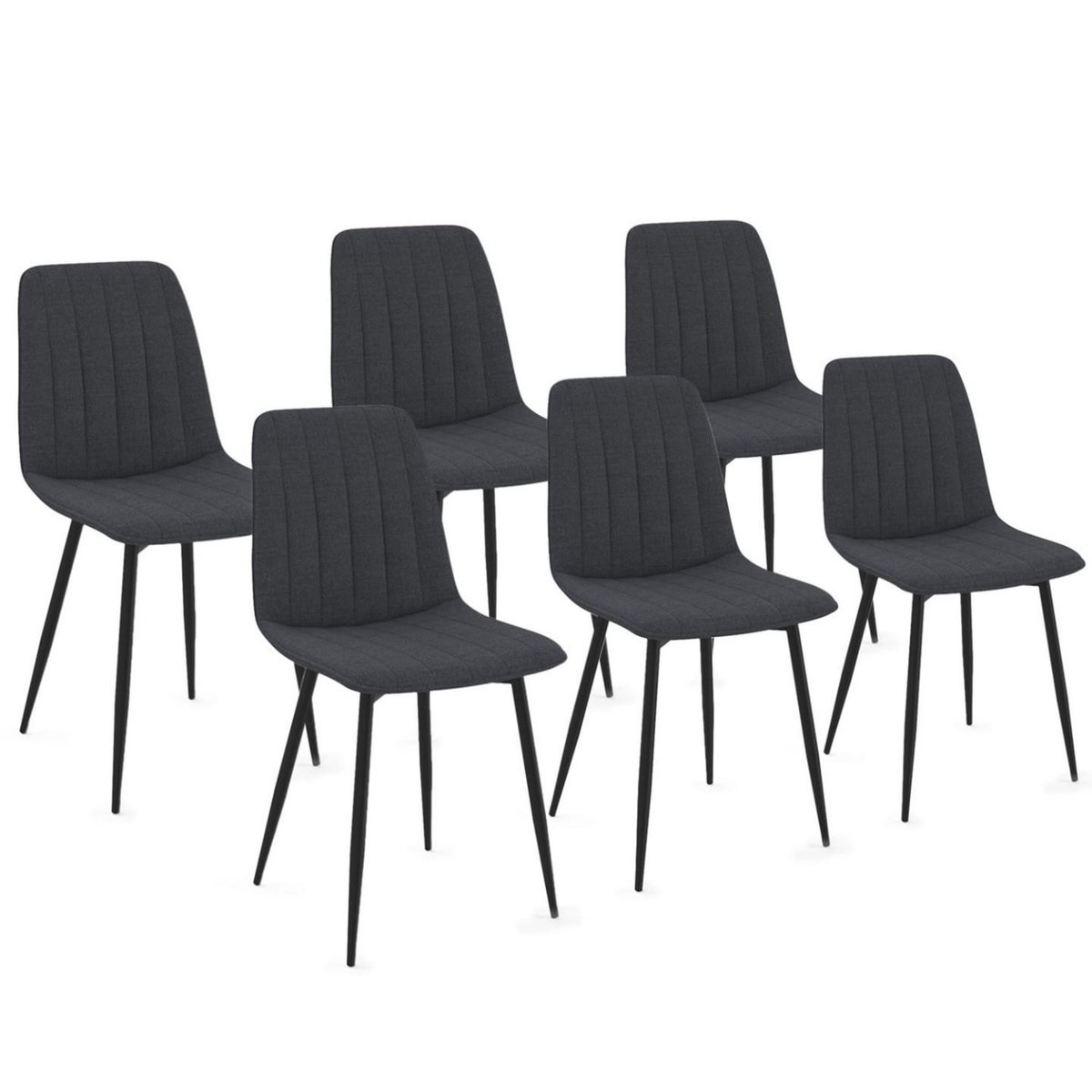 ID MARKET Lot de 6 chaises MIRA en tissu gris foncé pour salle à manger