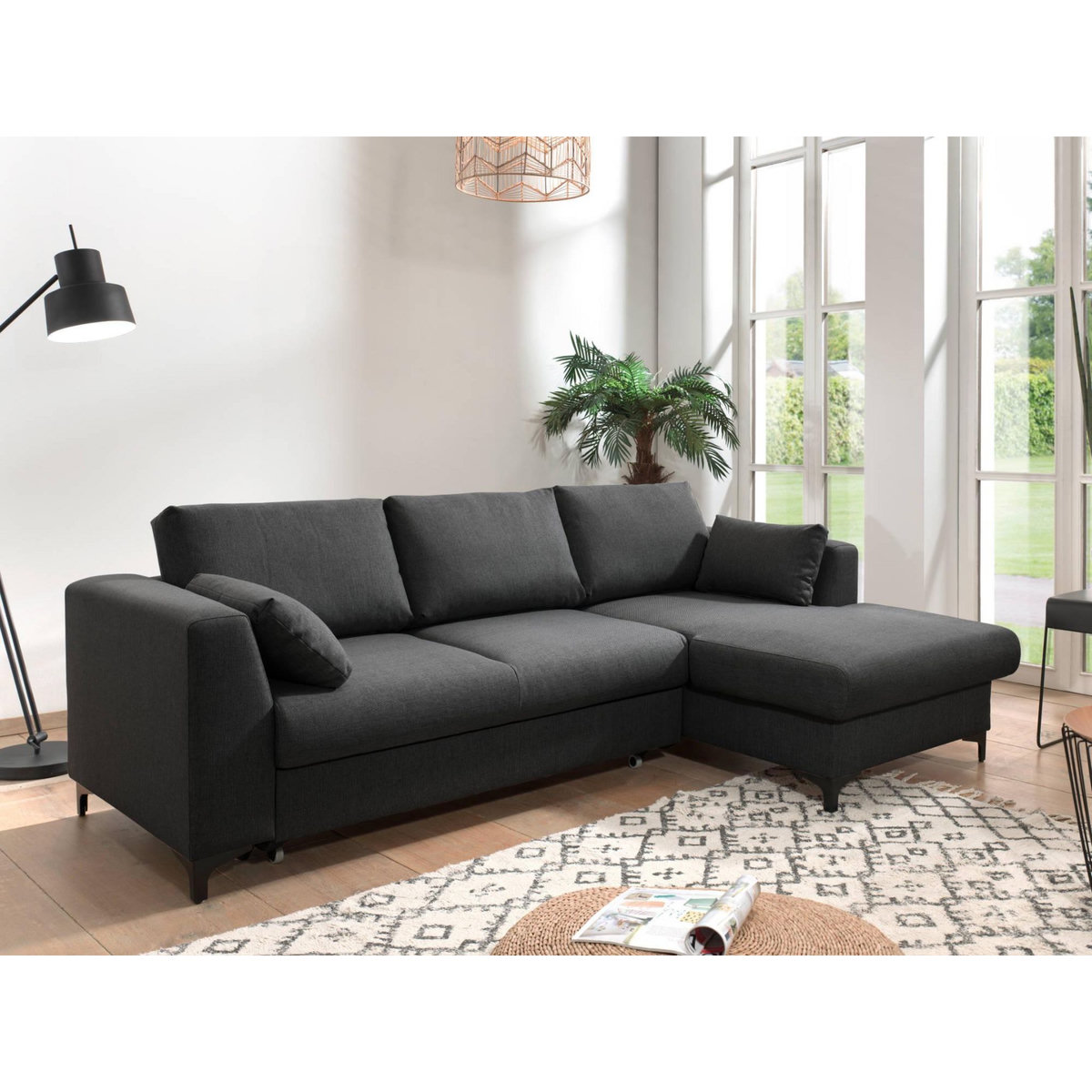 LISA DESIGN Tala - canapé d'angle droit - convertible avec coffre - 4 places - en tissu