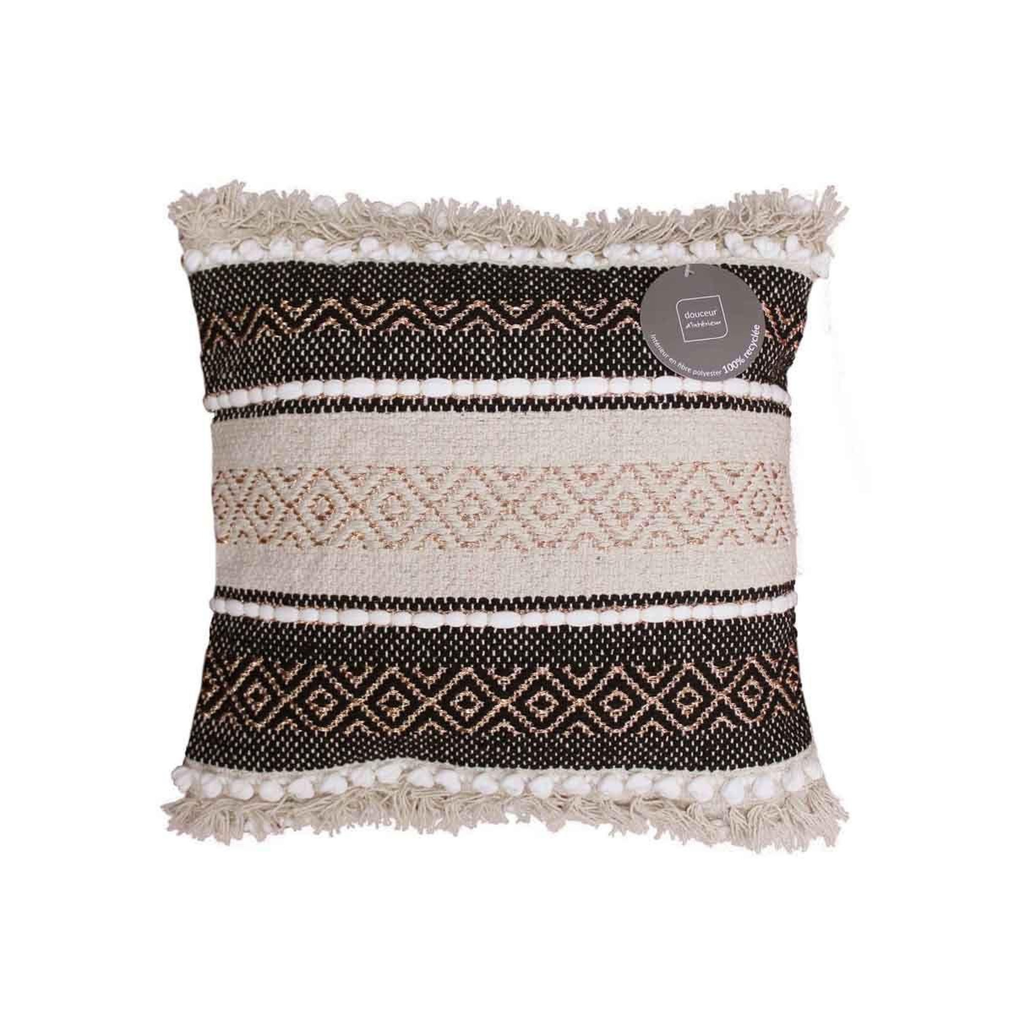 Voir la diapositive 4 : Douceur d'Intérieur Coussin déco  mirage  40x40cm naturel & noir