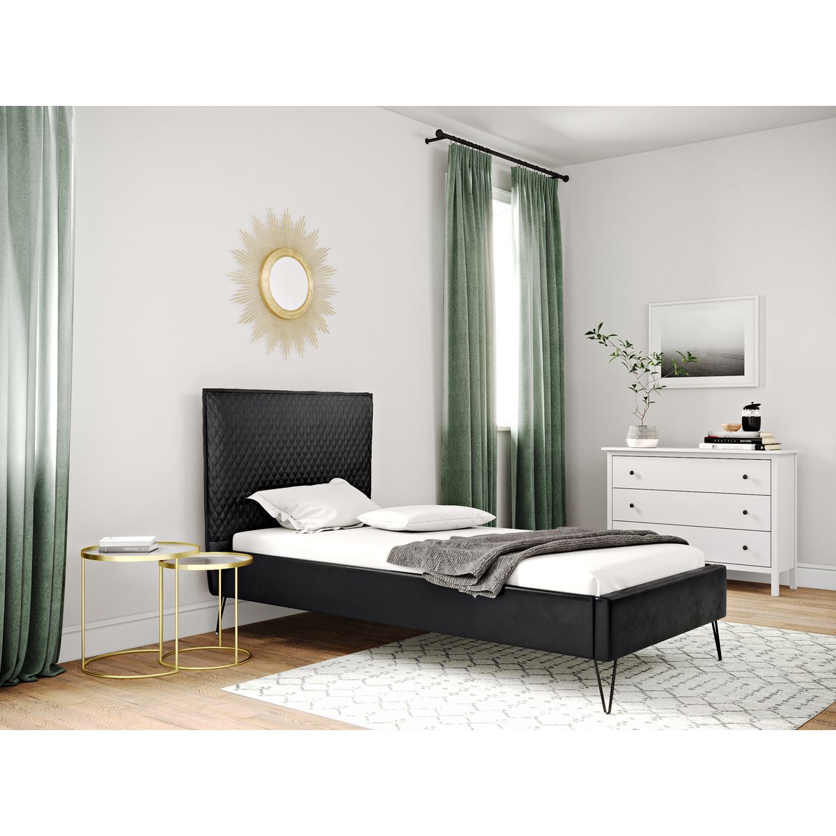 Lit simple avec sommier et tête de lit effet matelassé 90x190 cm ALBAN